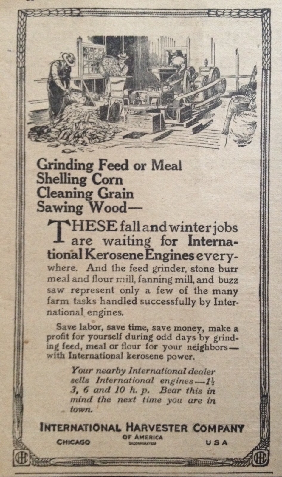 1920 AD(XF1)~INTERNATIONAL HARVESTER CO. KEROSENE EMGINES FOR SHELLING CORN