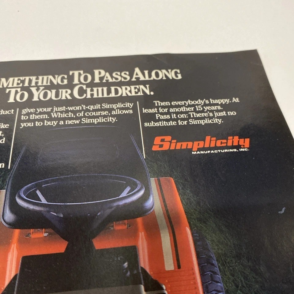 1985 Simplicity Manufacturing Riding Lawn Mower Tractor Full Page Print Ad