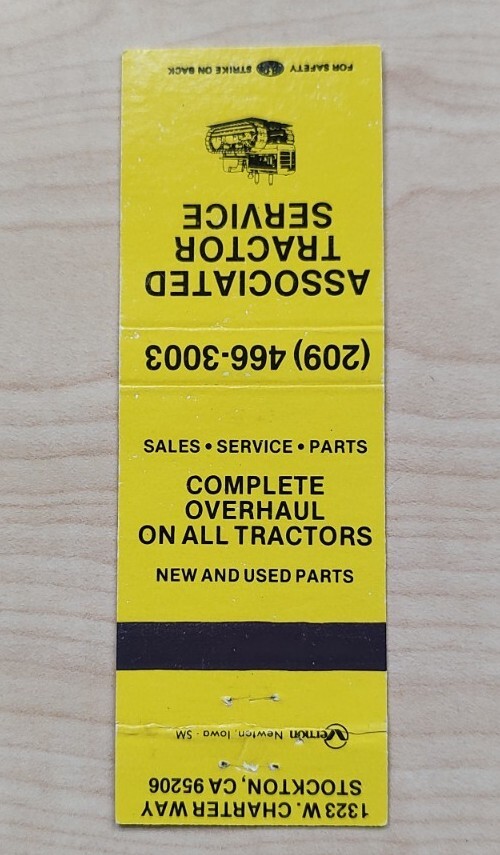 Associated Tractor Service Matchbook Cover Stockton CA California Image New Used