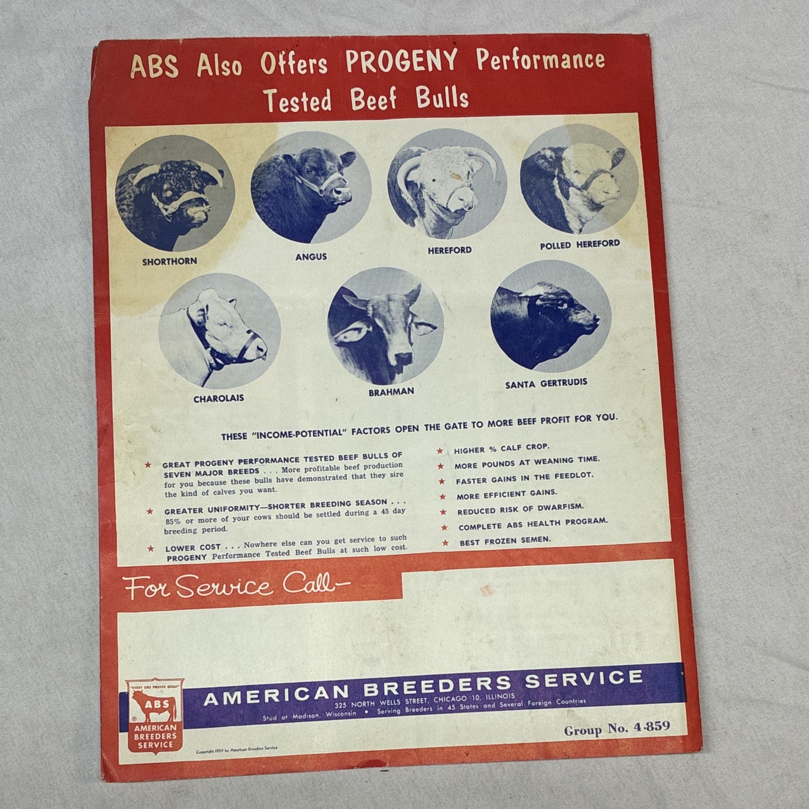 American Breeders Service (ABS) 1959 Proved Sire Breeding Program Brochure