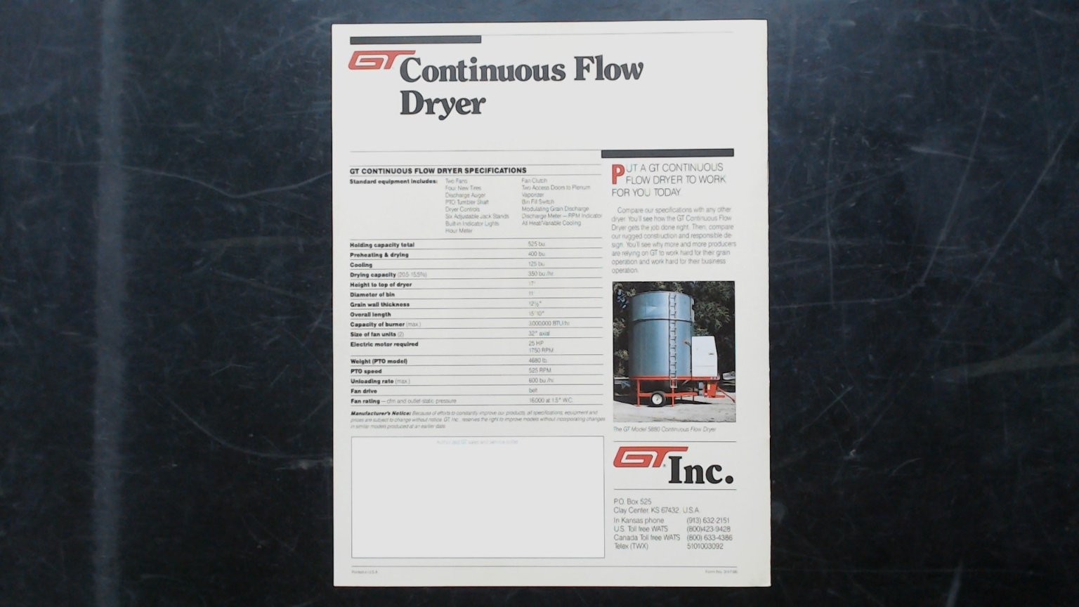 GT Inc. Continuous Flow Dryer Agriculture Brochure Vintage Grain Dryer