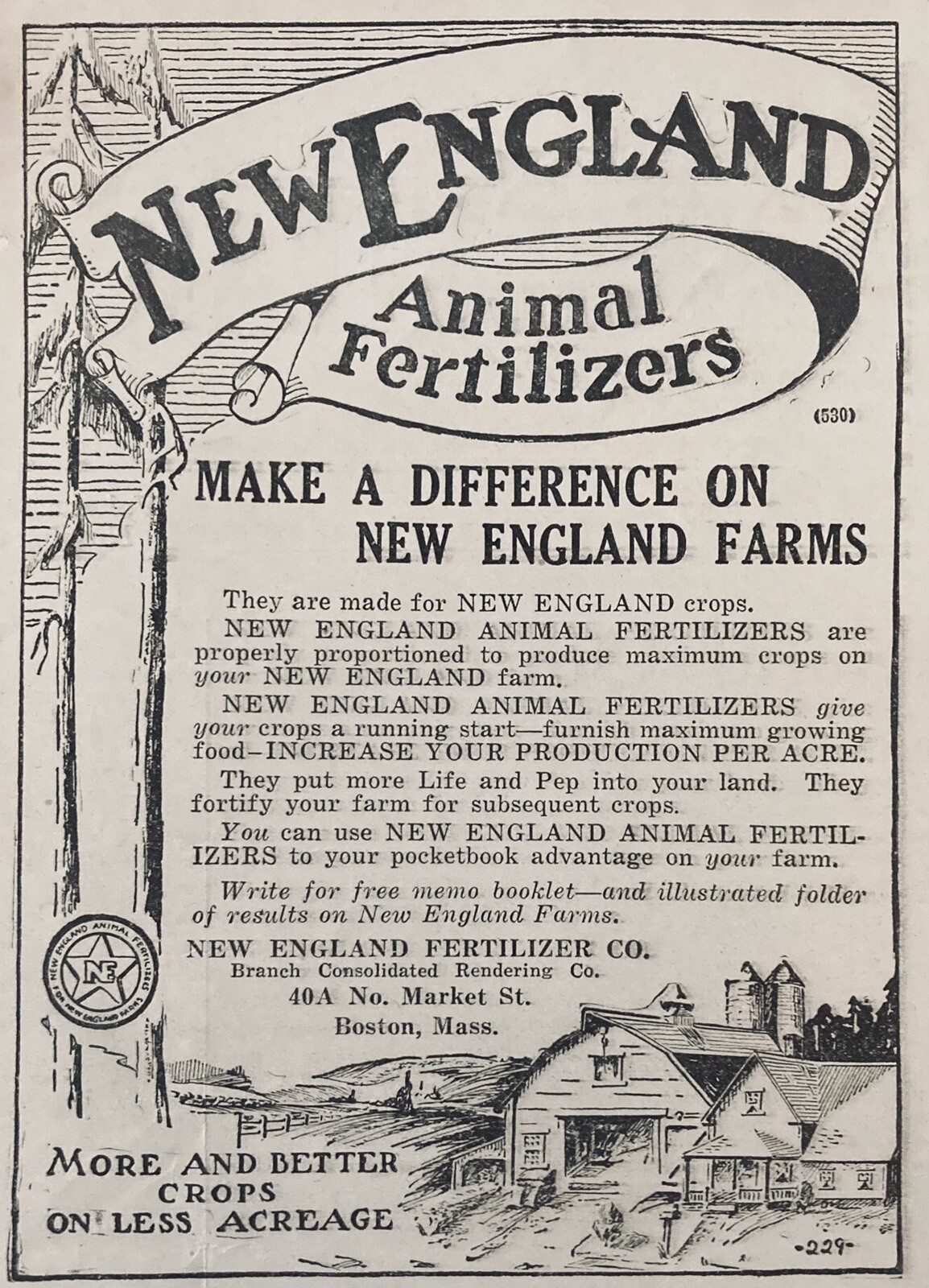 1930 AD.(XH67)~NEW ENGLAND FERTILIZER CO. BOSTON. NEW ENGLAND ANIMAL FERTILIZERS