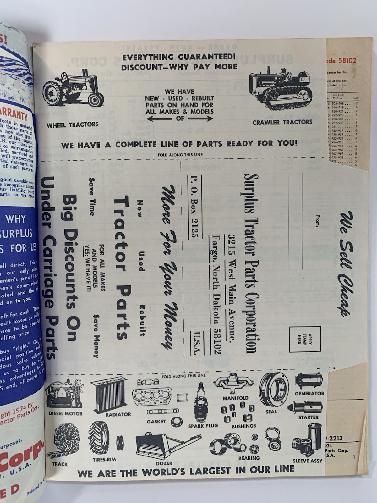 1974 Surplus Tractor Parts Corp Discount Catalog Fargo North Dakota farming