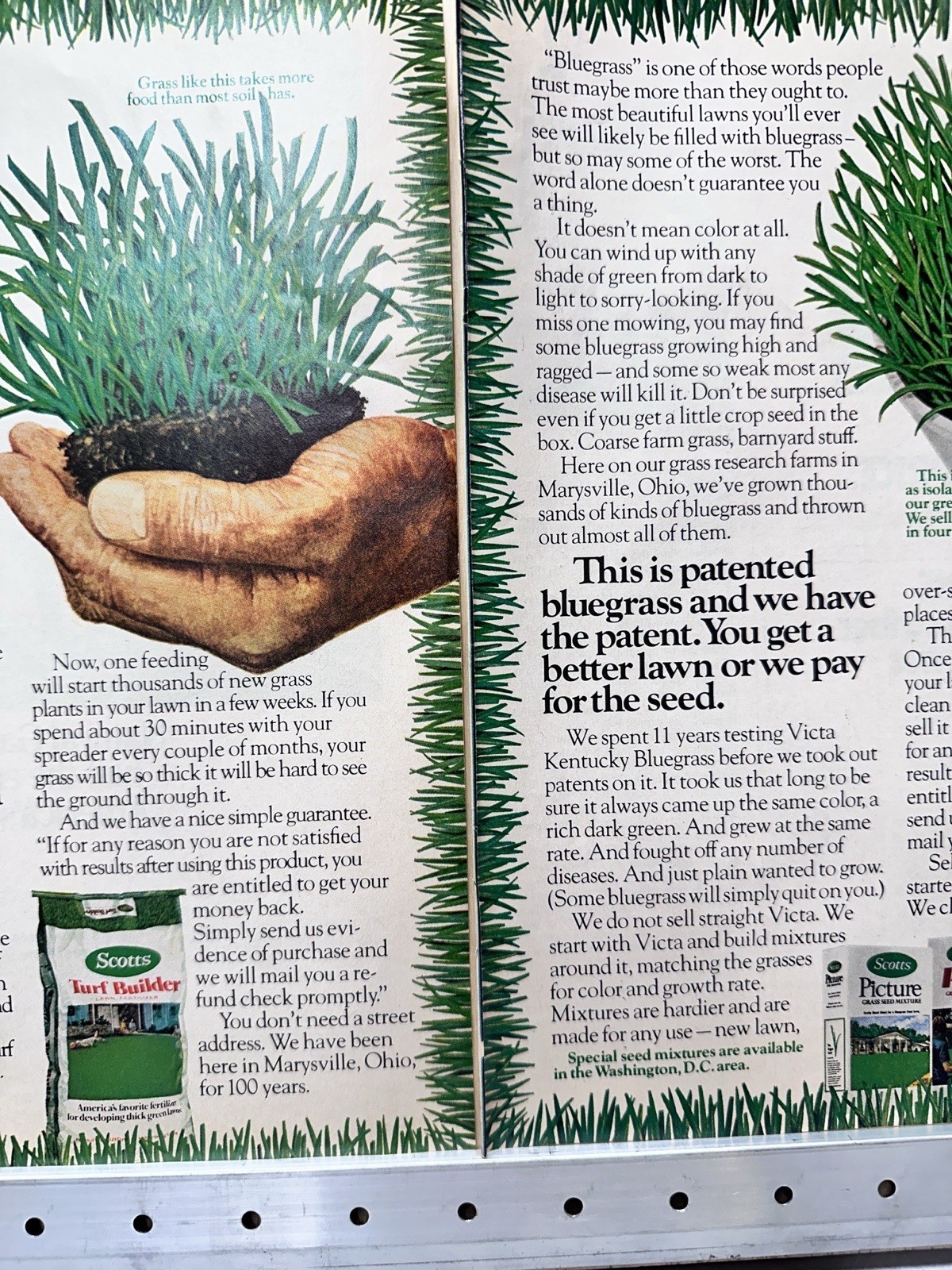 1976 Scott’s Turf Builder Lawn Fertilizer Vintage Print Ad Grass Yard