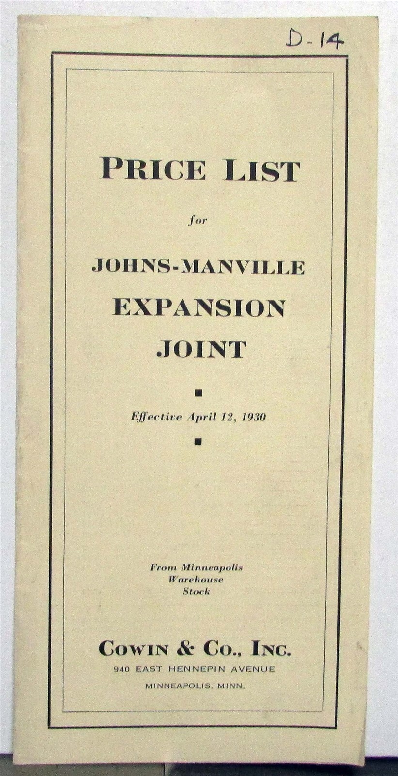 1930 Johns-Manville Expansion Joints Construction Specs Pricing Sales Folder