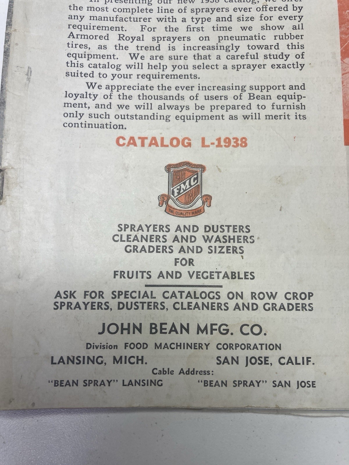 Antique catalog farm equipment Niagara spray Company, and Bean manufacturing co