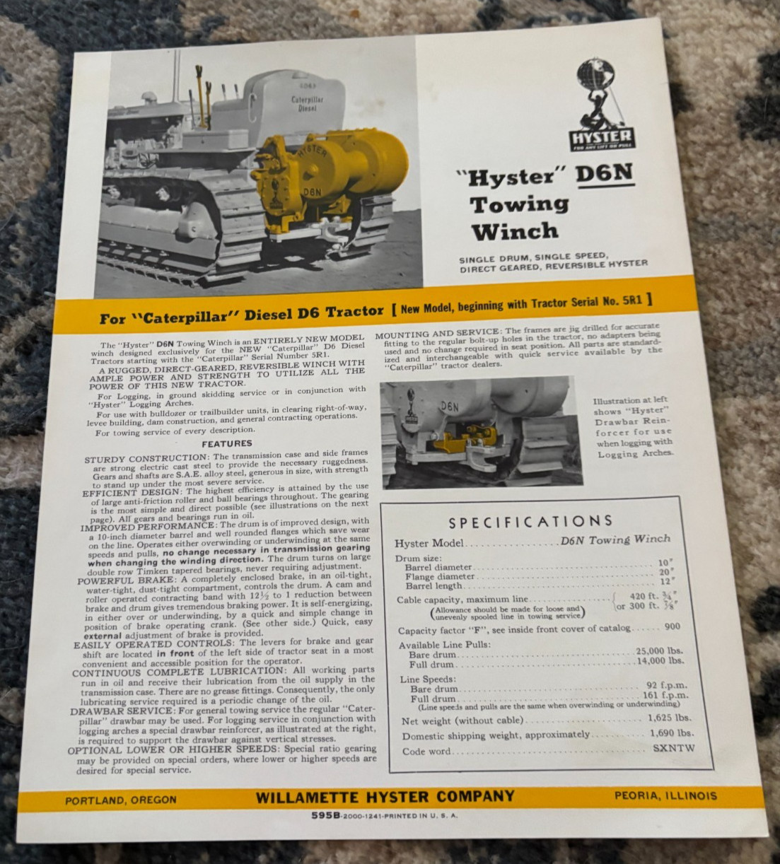 Hyster D6 Towing Wench For Caterpillar D6 Tractor Brochure DCPA25