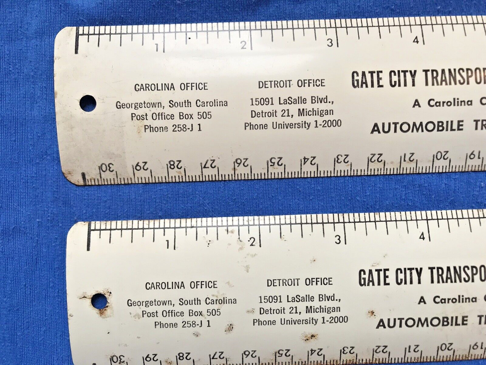 2 Vintage 1950 Metal Ruler w/Calendar Gate City Automobile Detroit Michigan SC