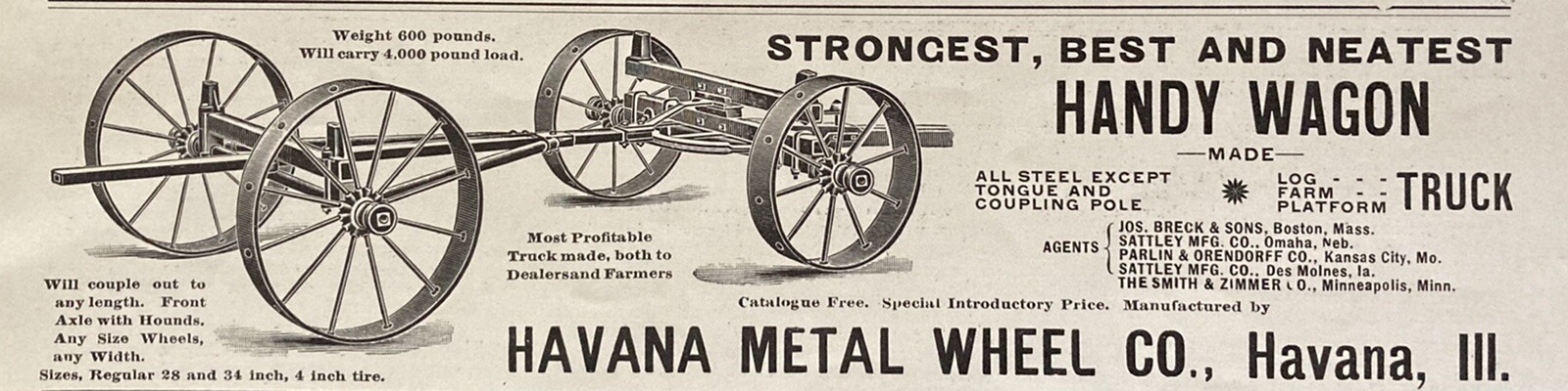 1898 AD(XH24)~HAVANA METAL WHEEL CO. HAVANA, ILL. HANDY WAGON WHEELS TRUCKS