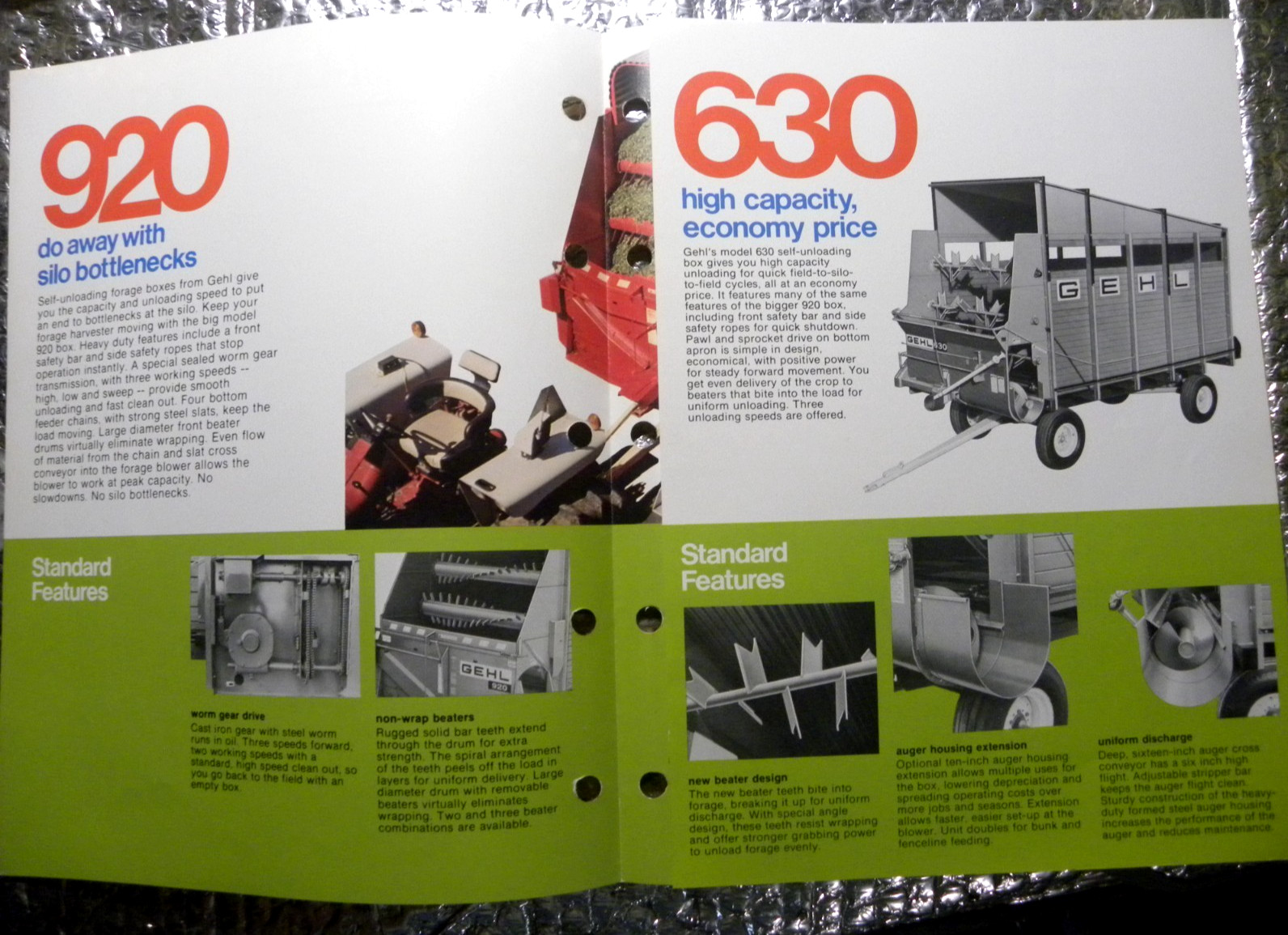 Vintage Factory GEHL Dealer&rsquo;s Brochure Self-Unloading Box 920 & 630
