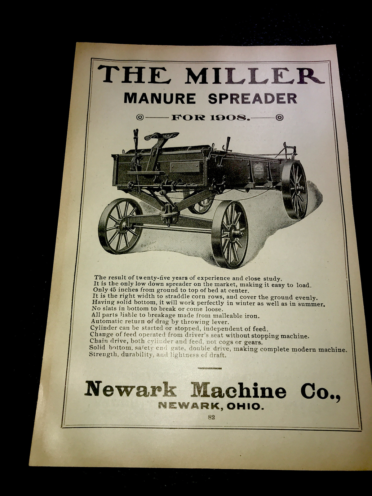 1908 Miller Manure Spreader Farm Advertising – Newark – Ohio