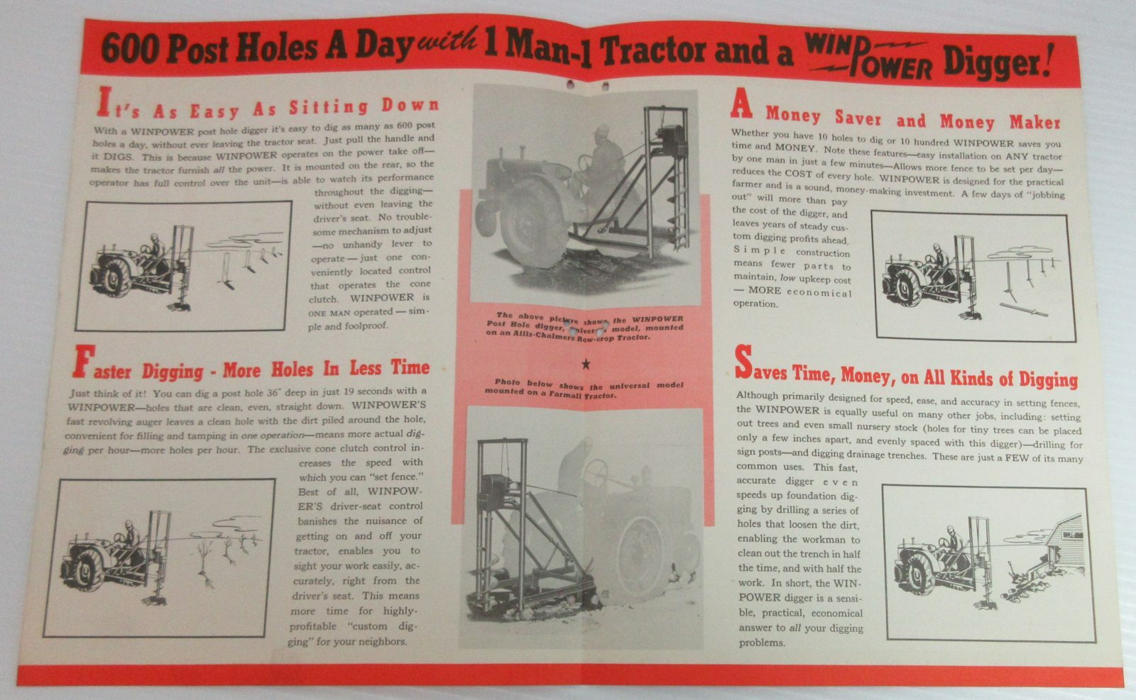 Vintage Winpower Posthole Digger Foldout Brochure