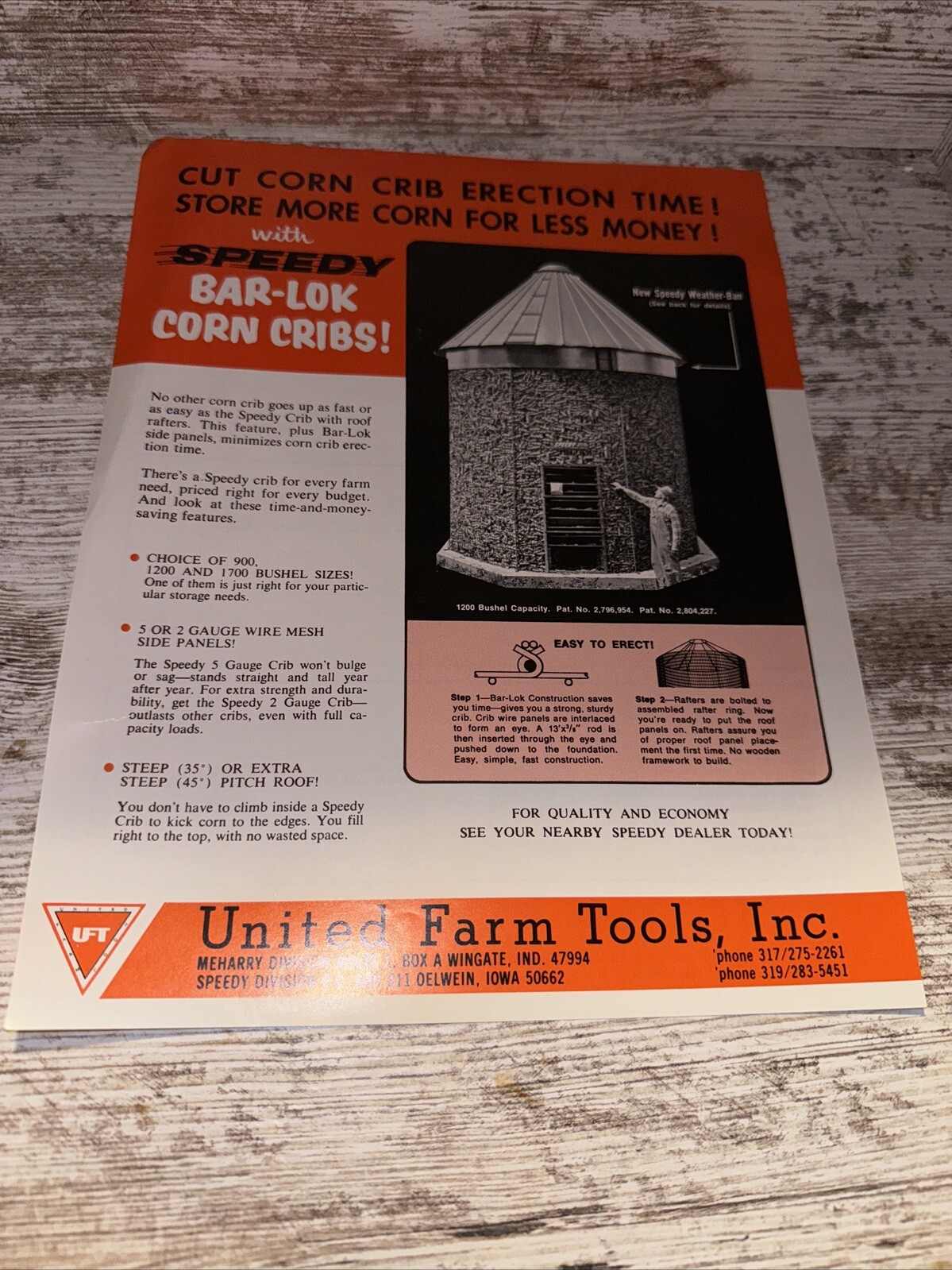 United Farm Tools Inc Speedy Bar-lock Corn Cribs Sales Brochures Oelwein Iowa DP