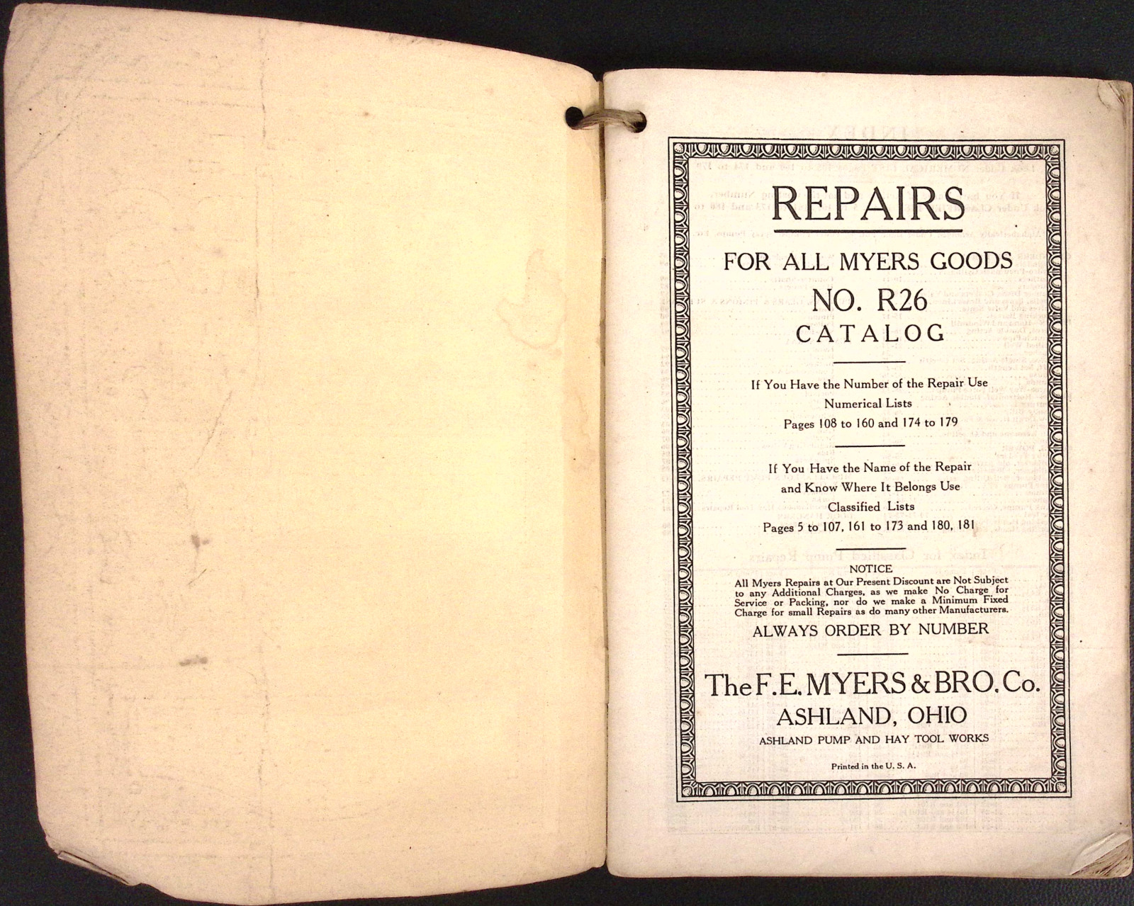 F E Myers & Bro Co Ashland OH Repair Catalog No. R26 Hay Trolley Hand Pump 1933