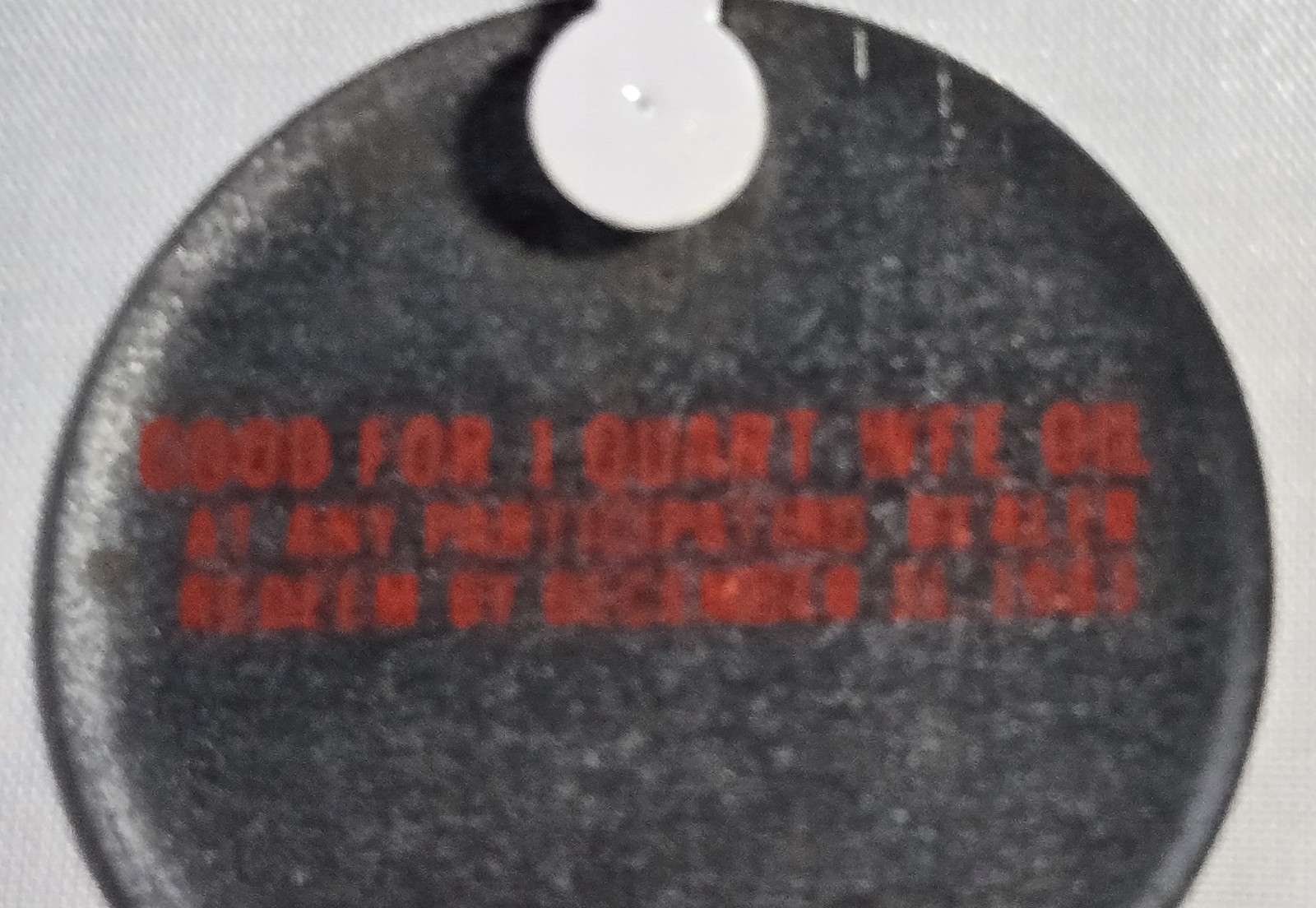 WHITE FARM EQUIPMENT 1983 PINBACK GOOD FOR 1 QUART OF WFE OIL