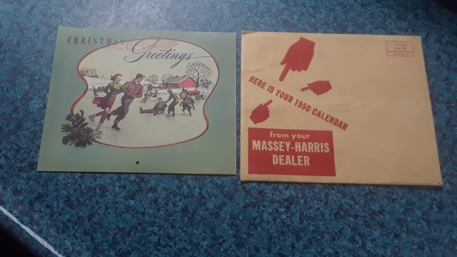 VTG 1950 MASSEY – HARRIS DEALER CALENDAR W/ENVELOPE WEAVERS FARM SERVICE PA
