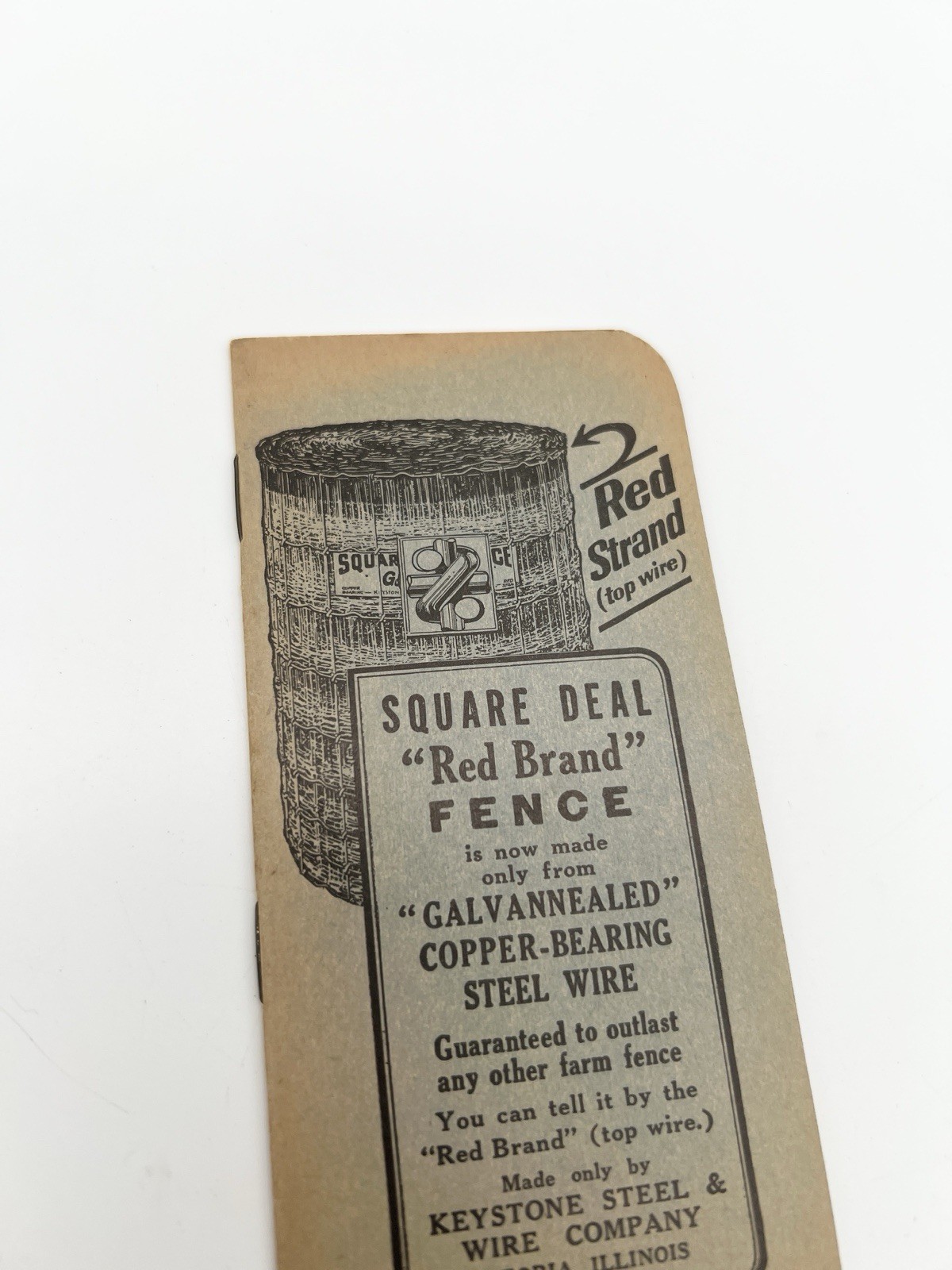 Antique 1924 Keystone Steel & Wire Co. Red Brand Fence Advertising Notebook