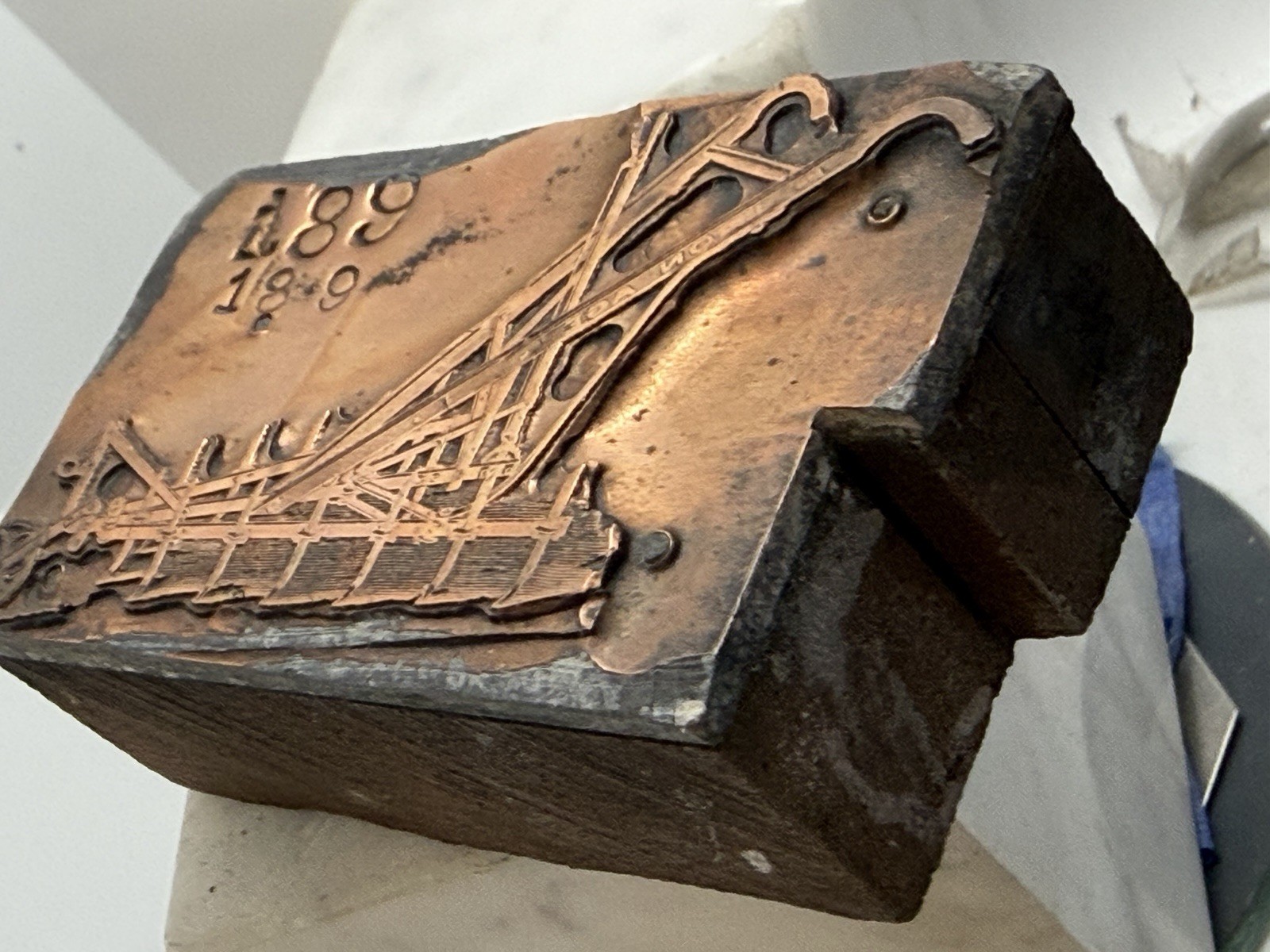 Antique Bateman Iron Age Copper & Wood Print Block Horse Hoe Cultivator