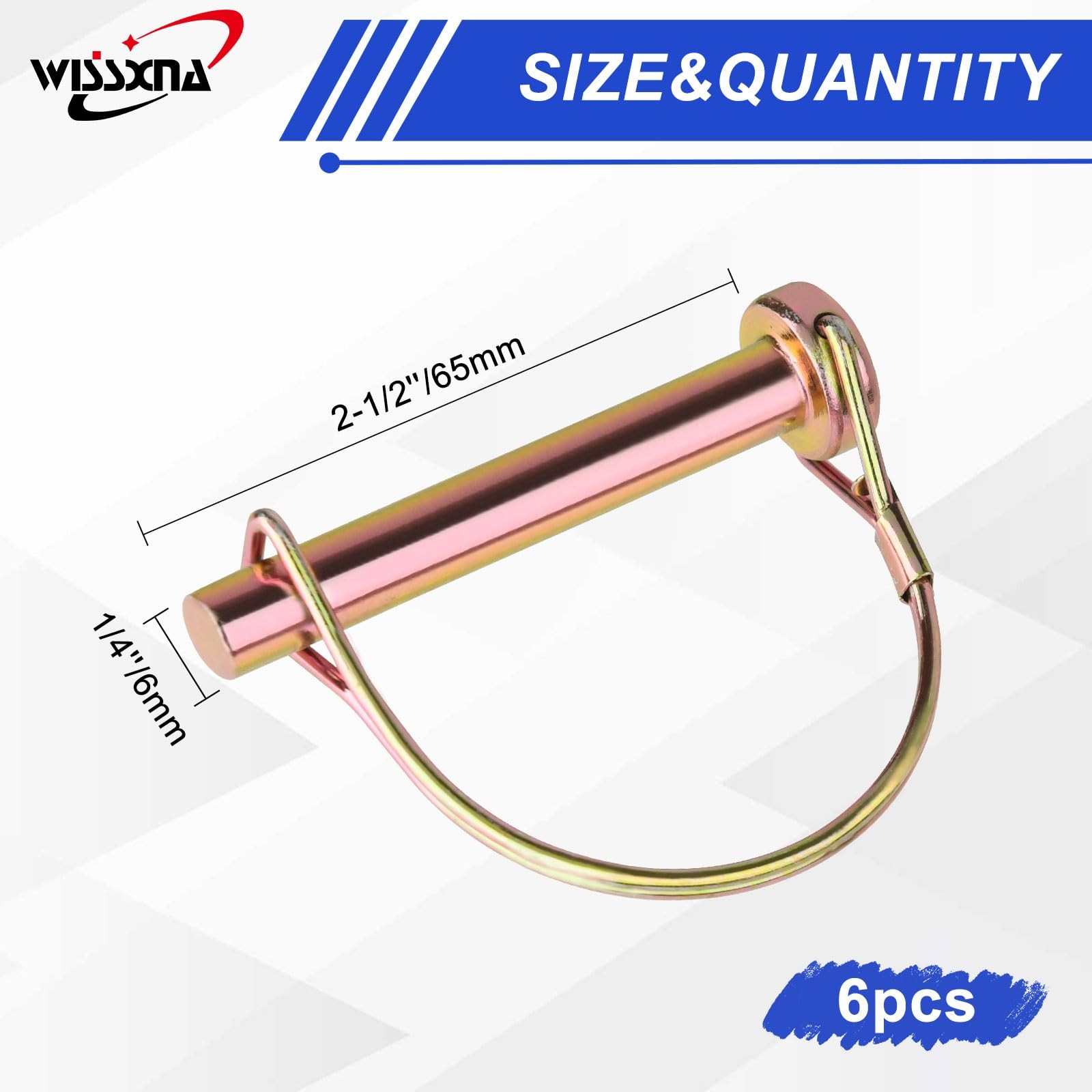WISSXNA 6PCS D-SHAPE PTO hitch pins 1/4&Prime;x2.5&Prime;