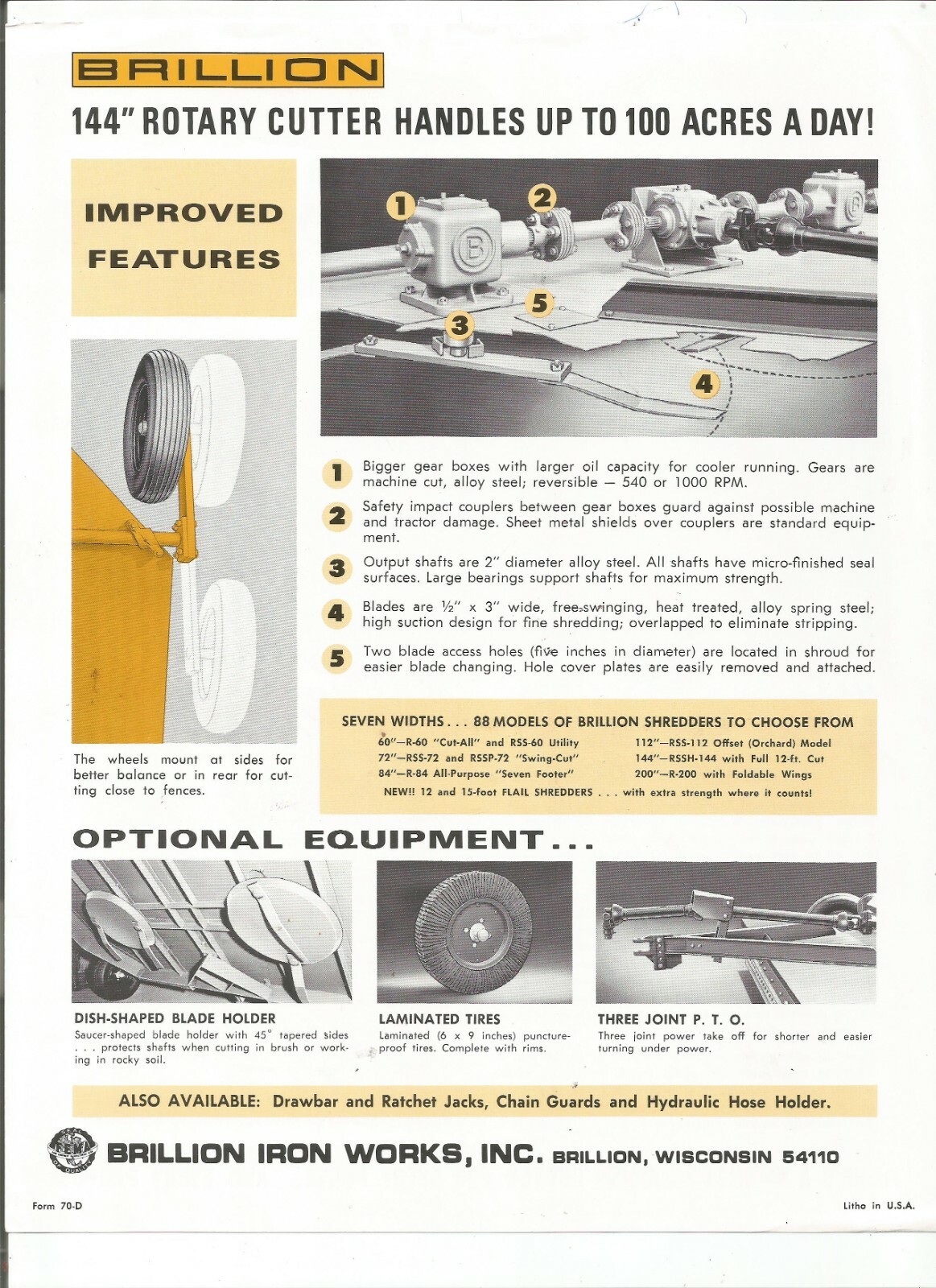 Original Brillion Big « B » 144-inch Rotary Cutter Sales Brochure Form Number 70-D