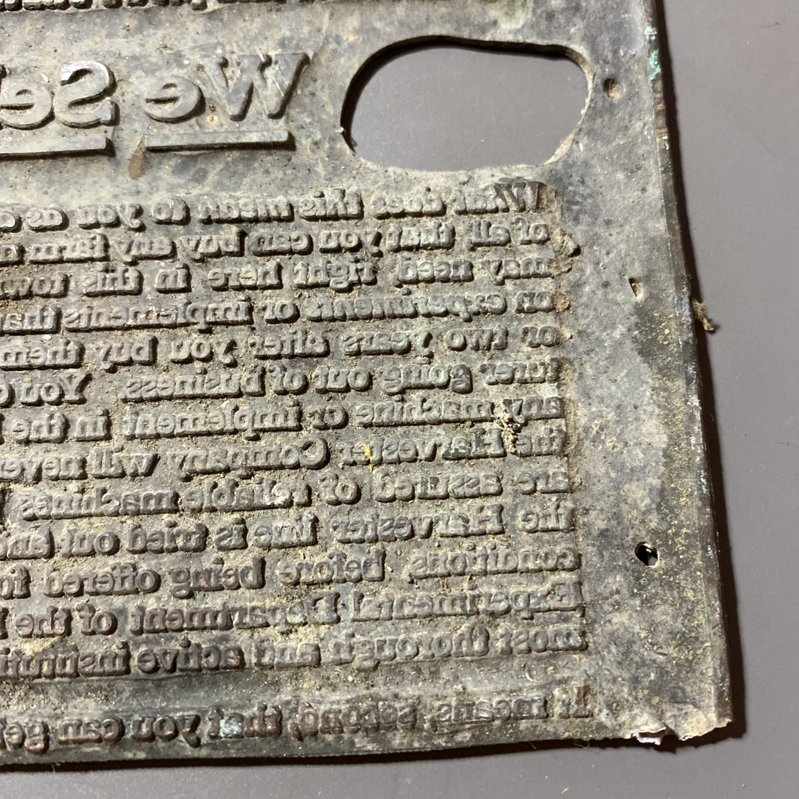 RARE McCormick Deering Copper Printing Plate 1930s farm imagery + Text Look!