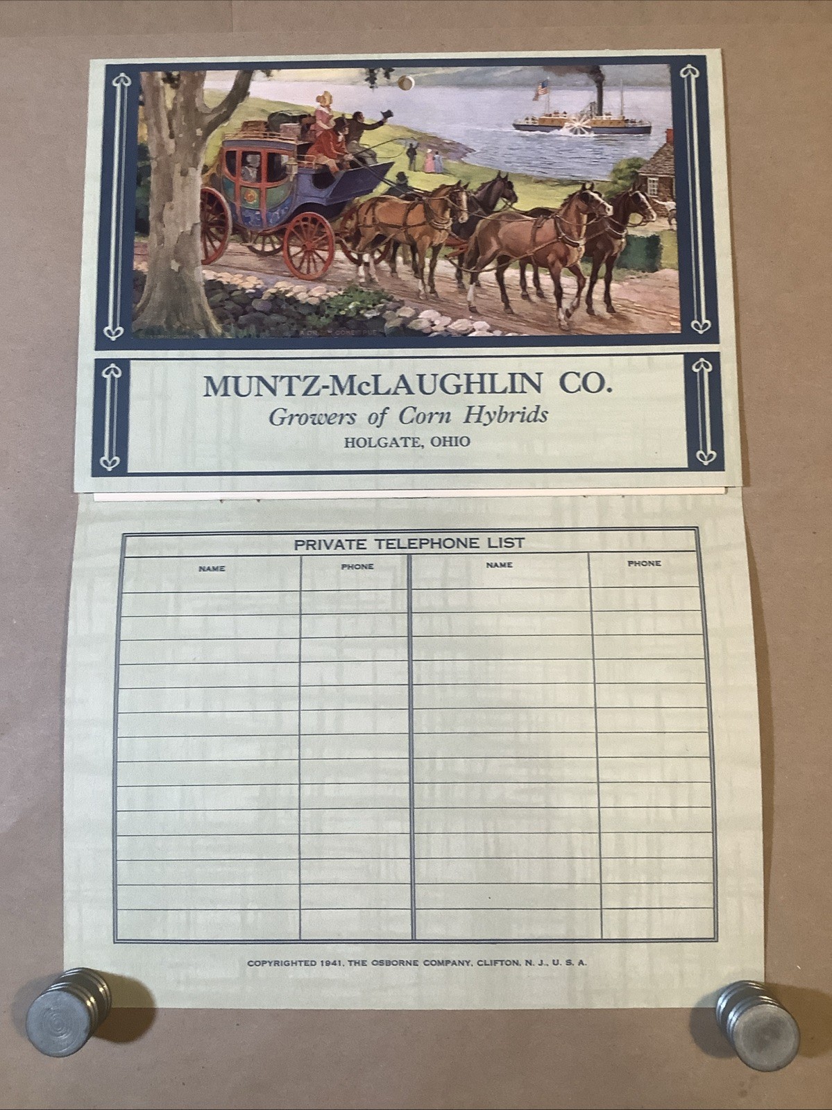 1942 Muntz-McLaughlin Co. Farm Inventory Telephone Chart Holgate OH INV-P0007