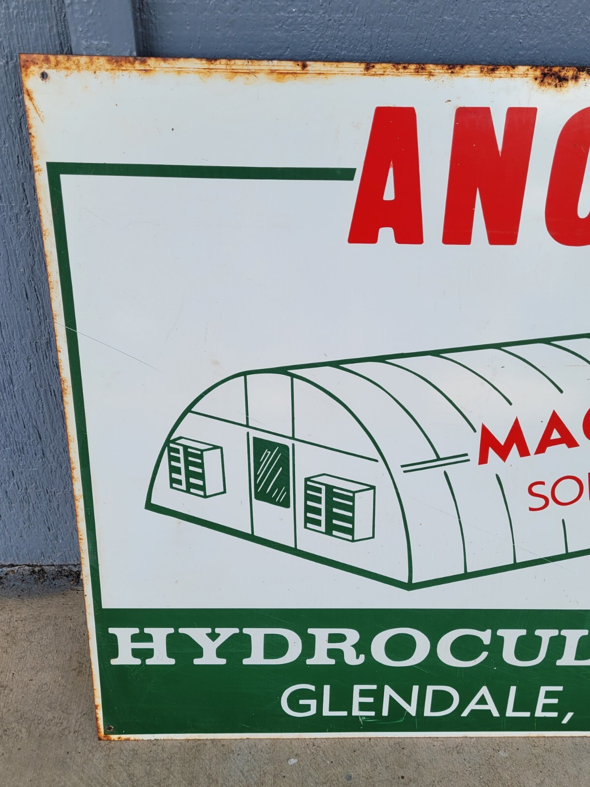 Vtg Metal Agriculture Sign Magic Garden Soil-less Farm Hydroculture Glendale AZ