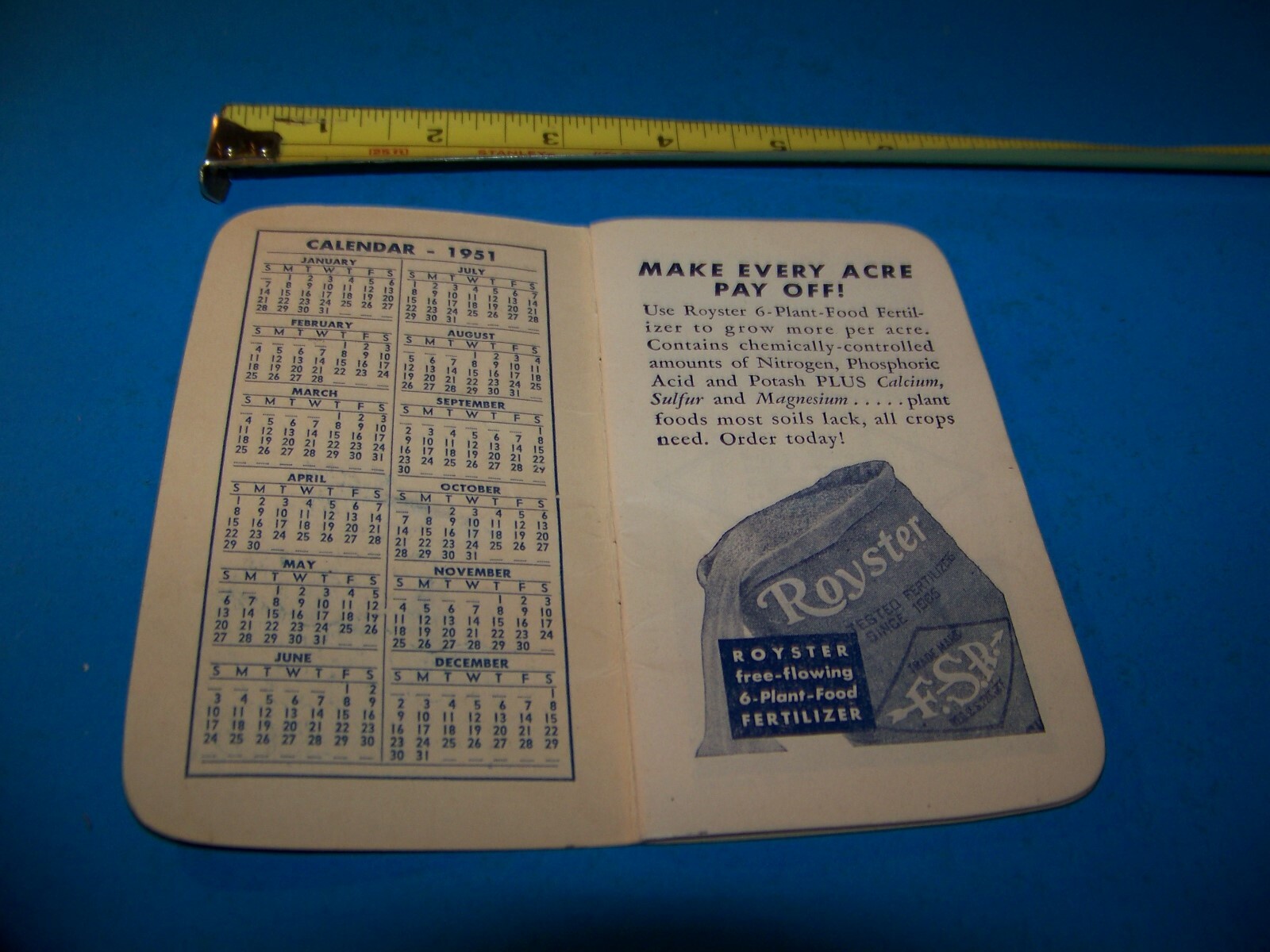 Royster Fertilizer « Daily Reminder » Memo Booklet 1951 F.S. Royster Guano Comp.