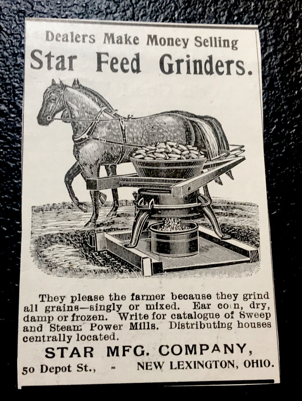 ORIGINAL 1897 Star Feed Grinder Farm Advertising – New Lexington – Ohio