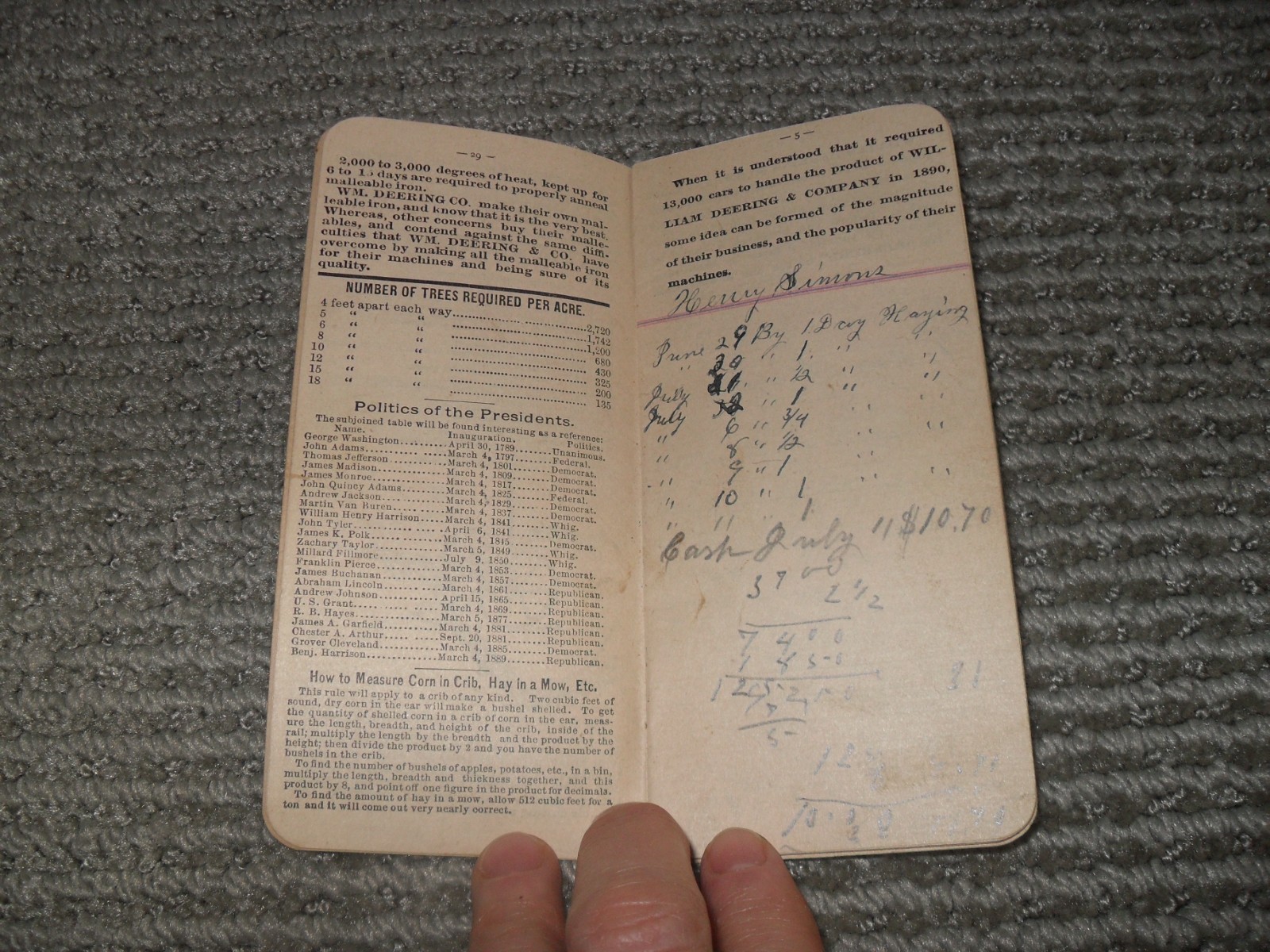 Vtg 1891 Pocket Booklet W. Deering Grain Grass + 1906 Chicago Fertilizer Ad Info