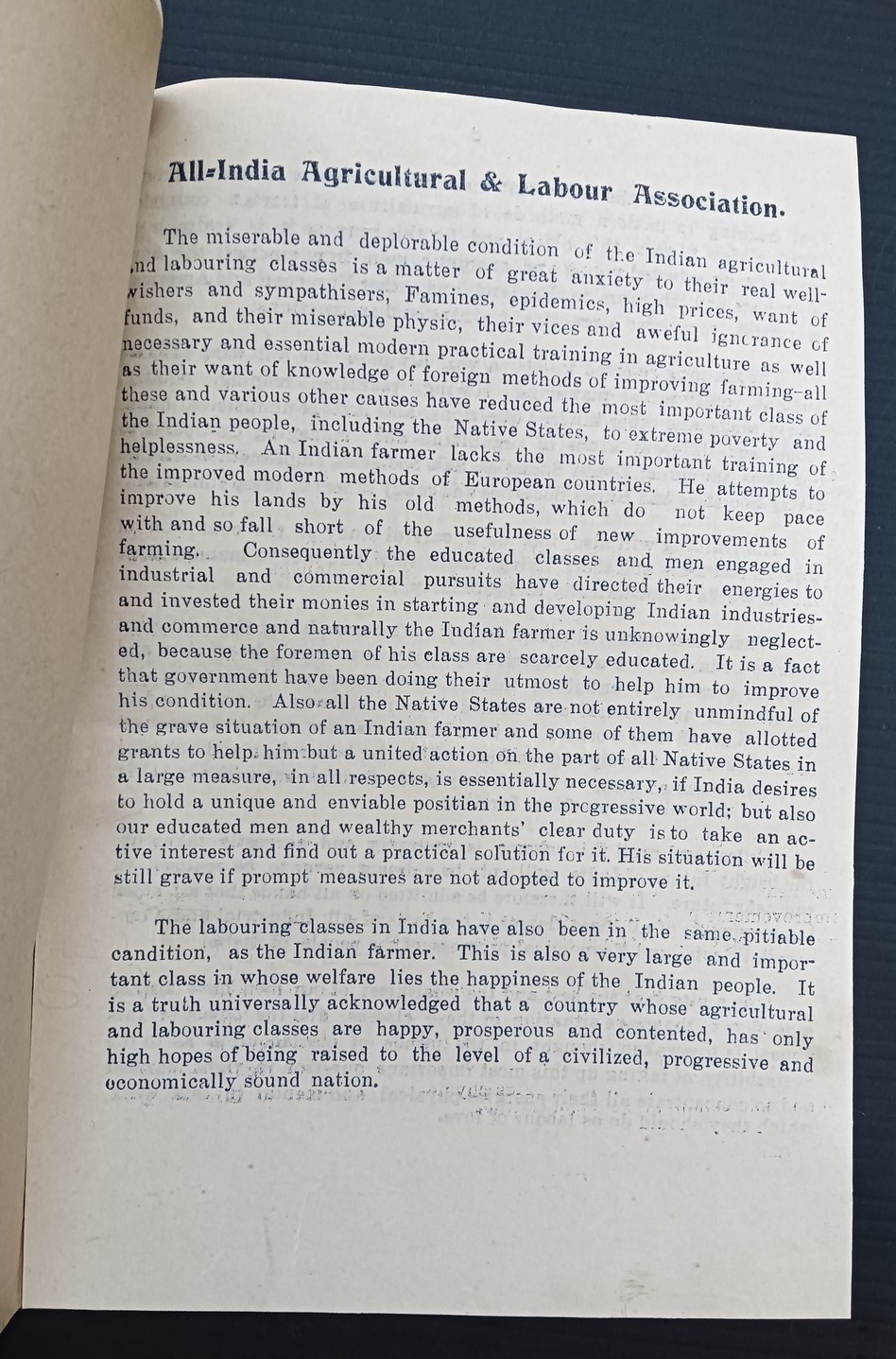 India 1919 ALL INDIA AGRICULTURAL & LABOUR ASSOCIATION booklet & letter