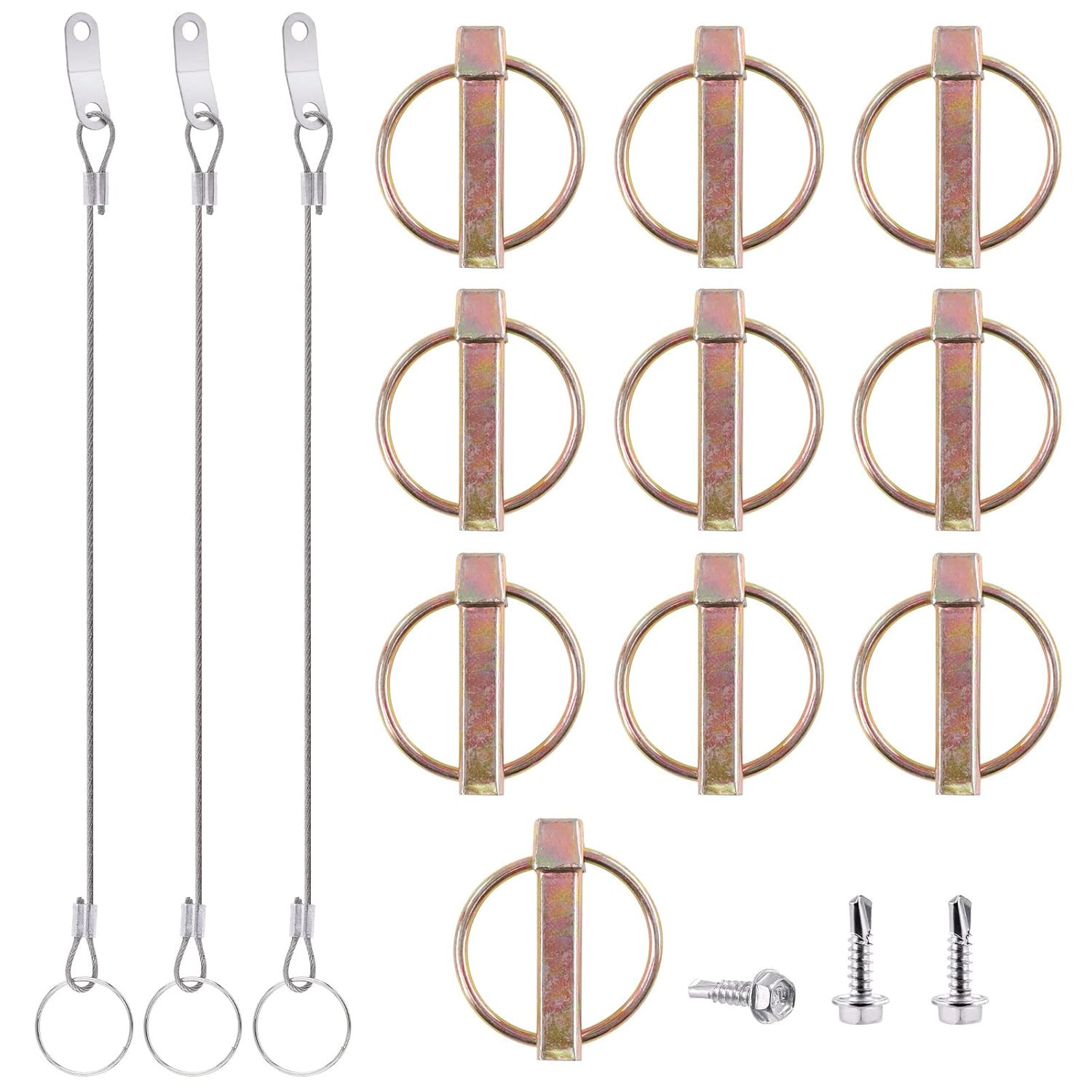 50Pcs 4 Sizes Spring-Loaded Lynch Pin Linch Pin and Stainless Steel Lanyard Cabl