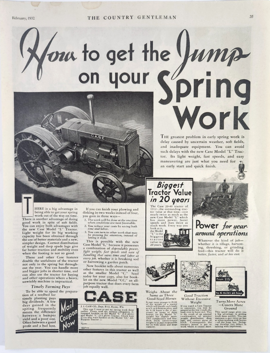 Model L Farm Farming Tractor Case Vintage 1932 Ad Magazine Print
