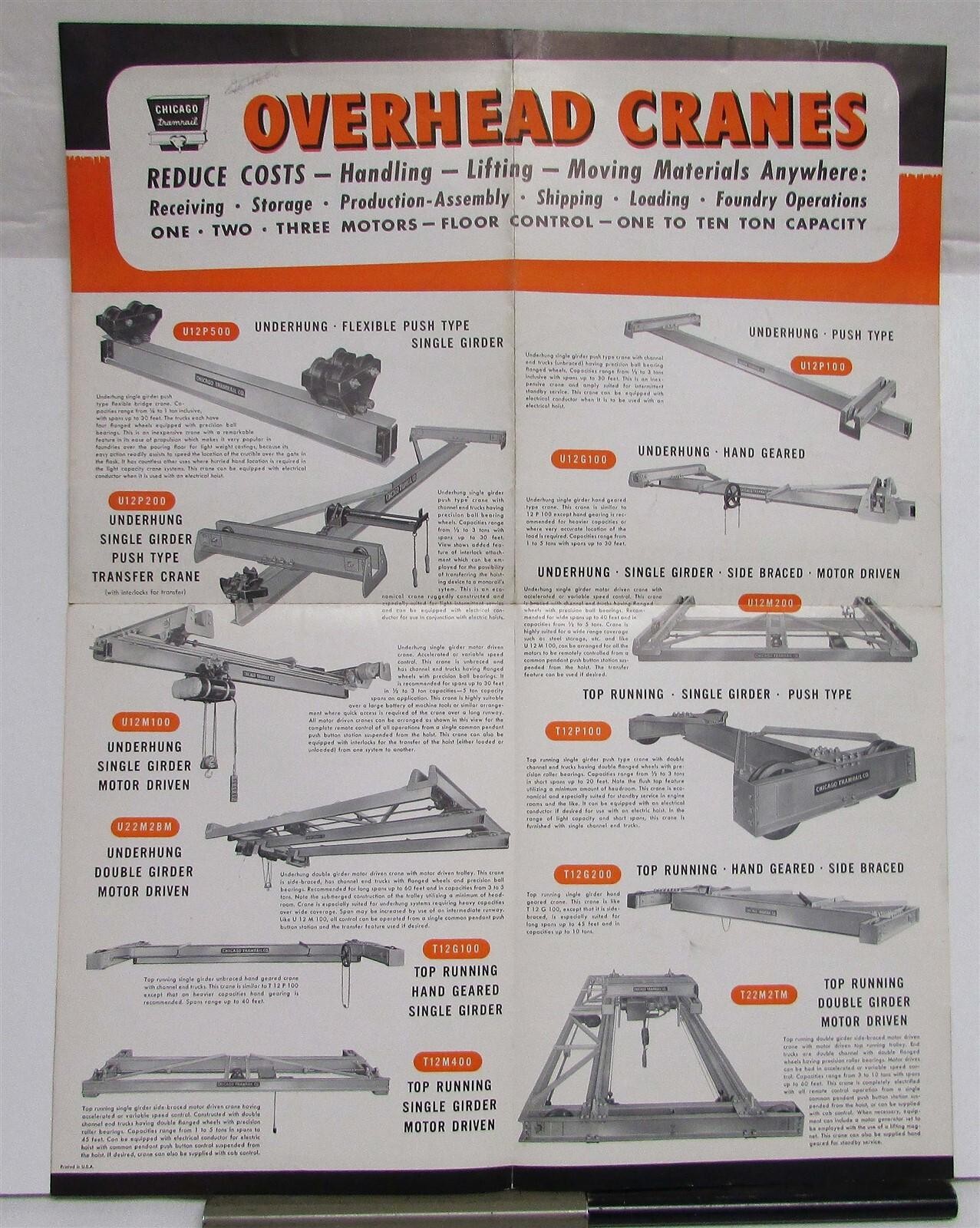 1930s Chicago Tramrail Overhead Cranes Construction Reduce Cost Brochure Poster