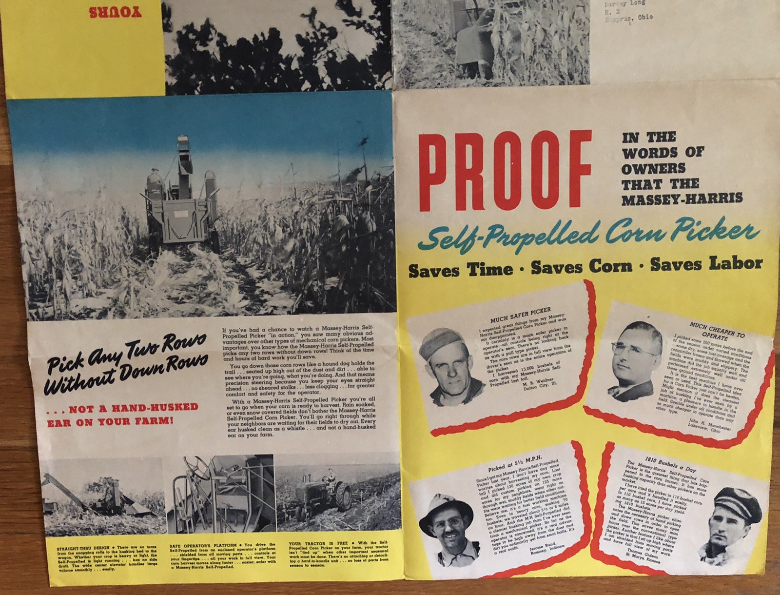 Vintage Massey Harris Self Propelled Corn Picker Dealer Brochure Poster