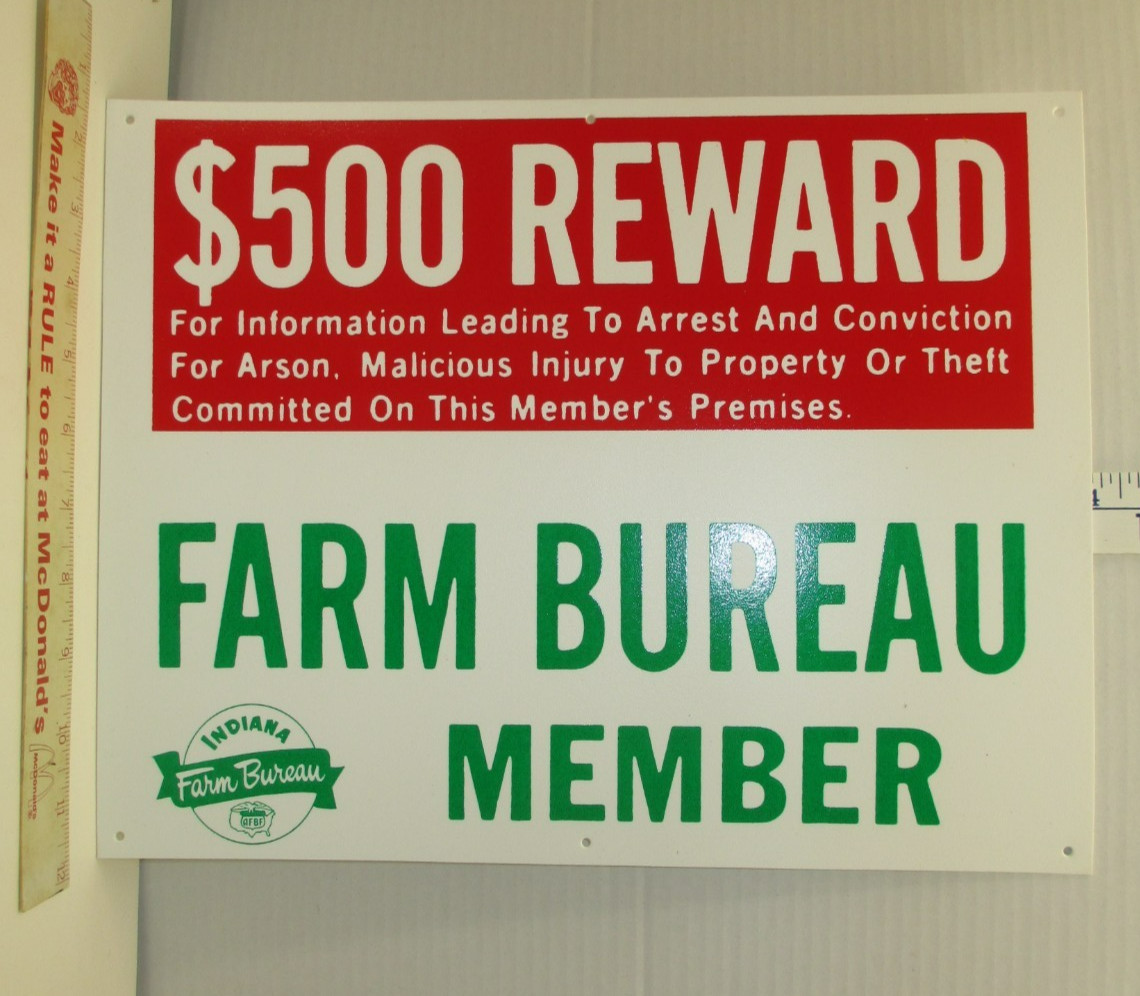 Indiana Farm Bureau Member Sign $500 Fine Plastic