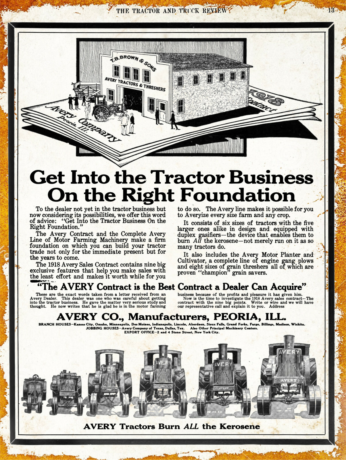 1918 Avery Tractors Metal Sign: Peoria, Illinois – Become an Avery Dealer!