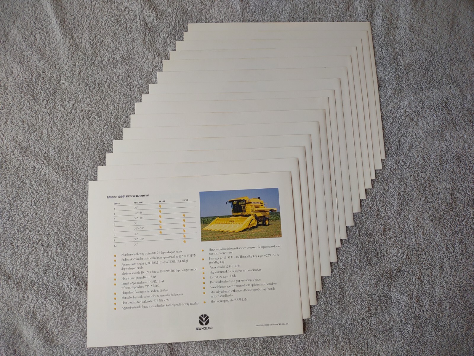 New Holland 996 Corn Head Sales Brochures. Lot Of 15.