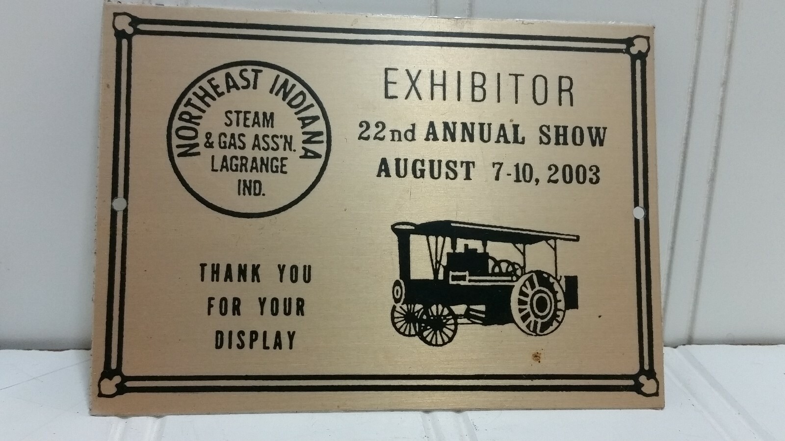 Show EXHIBITOR PLAQUE Lot Steam Gas Harvest Fest Car Tractor Power Indiana