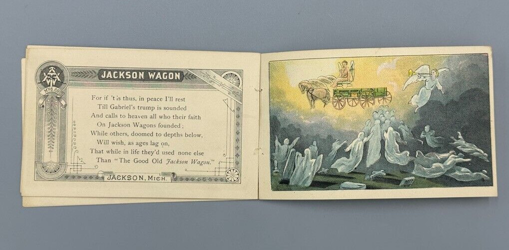 1880s Covered JACKSON WAGON Michigan ANGELS Farm Advertising Trade Card Book