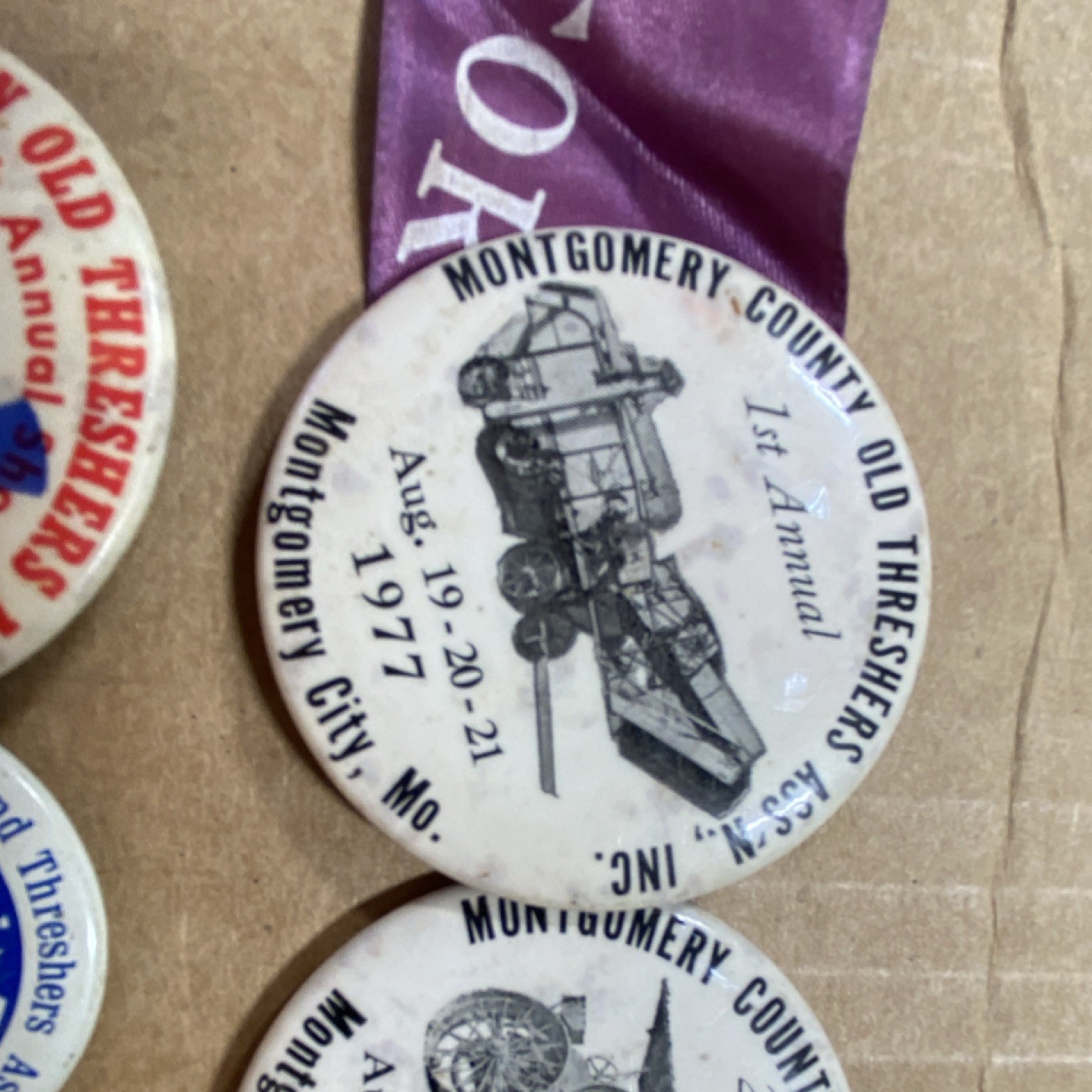 Montgomery County & Mark Twain Old Threshers Agriculture Buttons 1976-1979 Lot