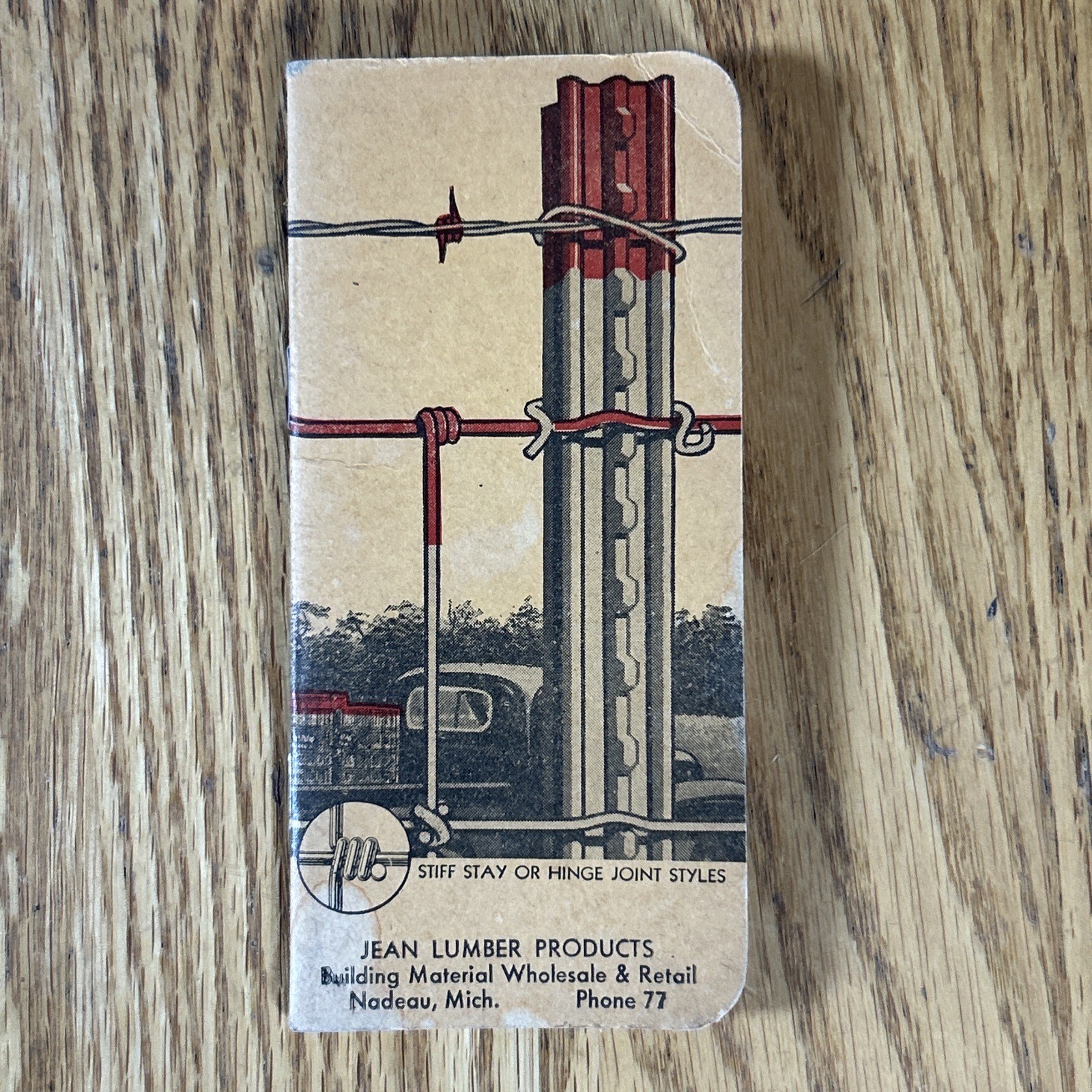 Vintage Red Brand Fence Advertising Notebook Nadeau MI Jean Lumber 1930s-1940s
