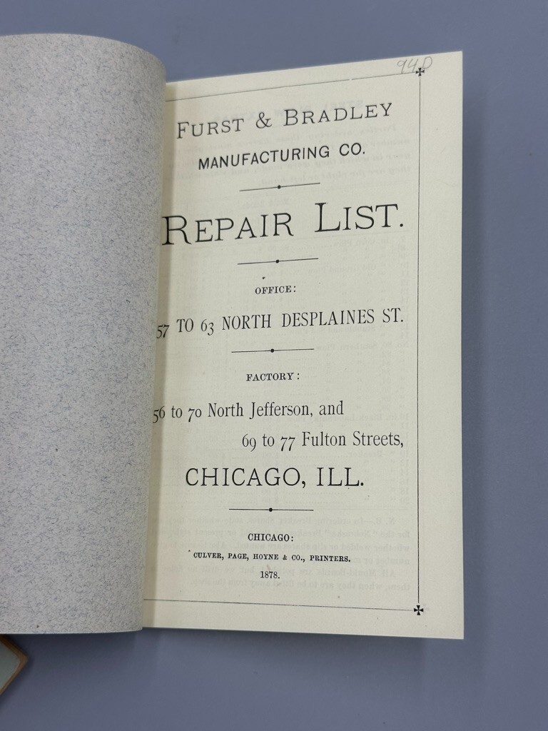 1878 FURST & BRADLEY PLOWS Pocket Catalog Repair List FARM Antique Advertising