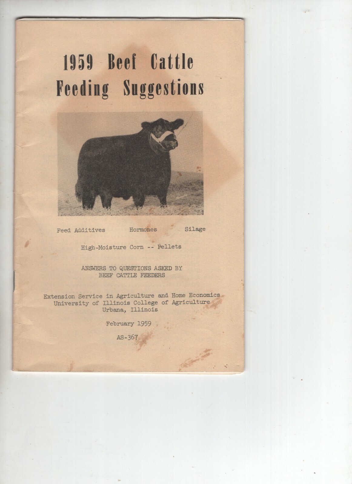 1959 Beef Cattle Feeding Suggestions – University of IL, College of Agriculture