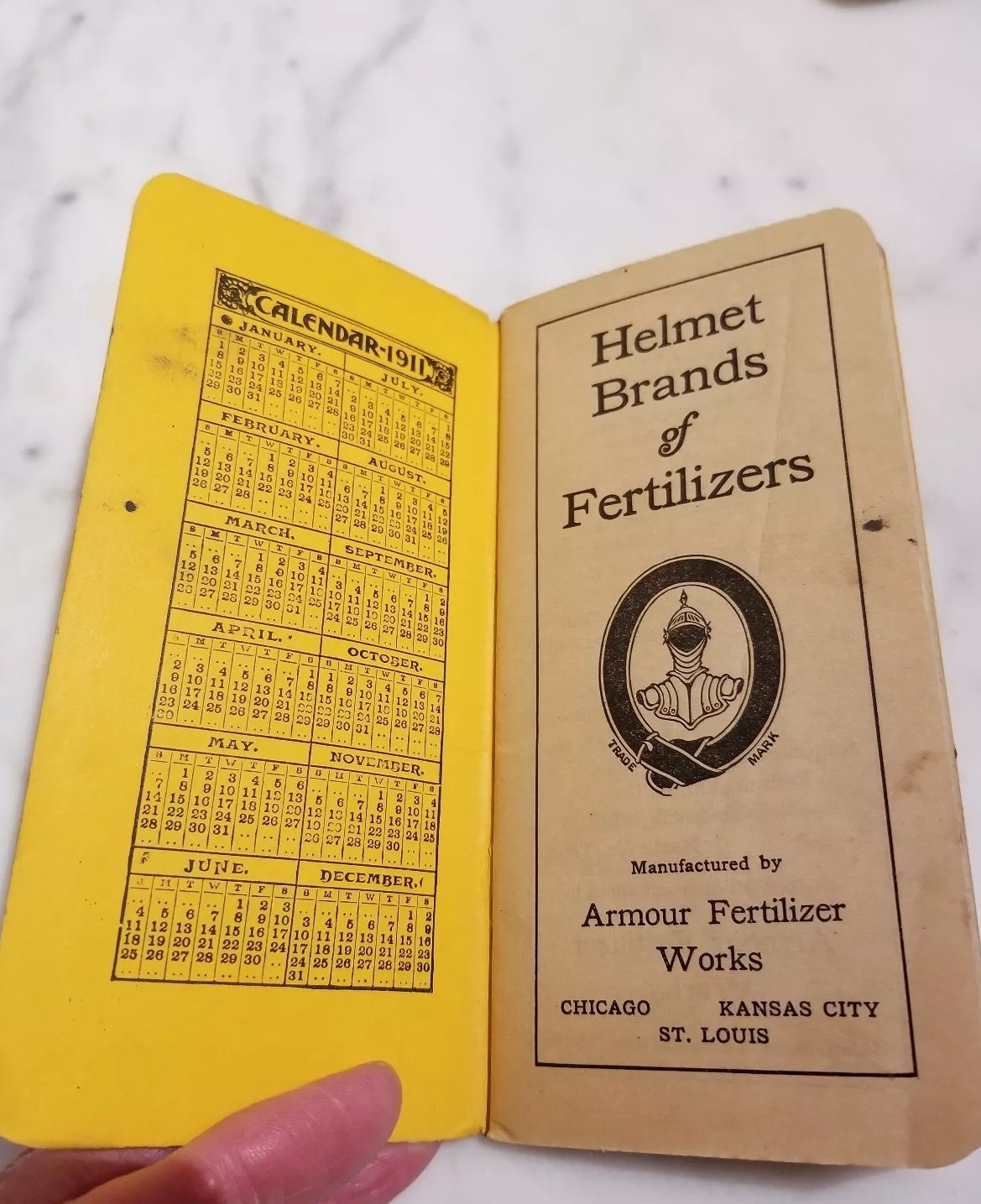 Antique Armour&rsquo;s Helmet Brand Fertilizers 1911 Calendar & Note Book