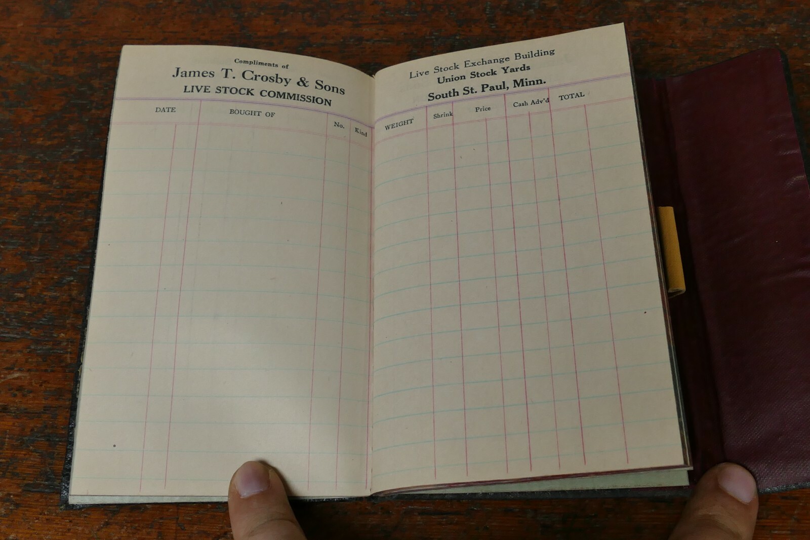 Vintage 1928 Crosby & Sons Union Stock Yard St. Paul MN Commission Ledger Book