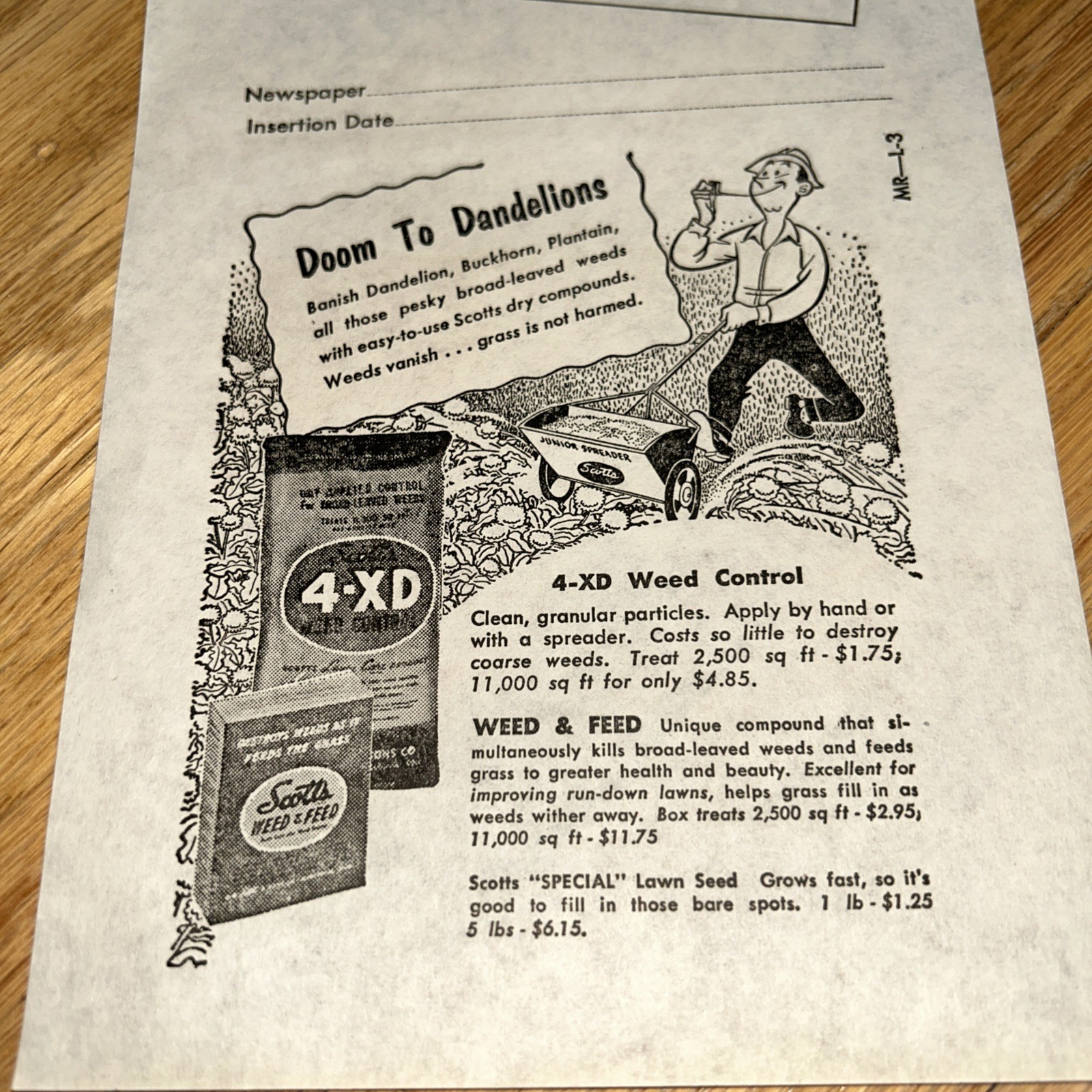 1940s O.M SCOTT & SONS CO Newspaper Mat SCOTT&rsquo;S WEED CONTROL Marysville OHIO