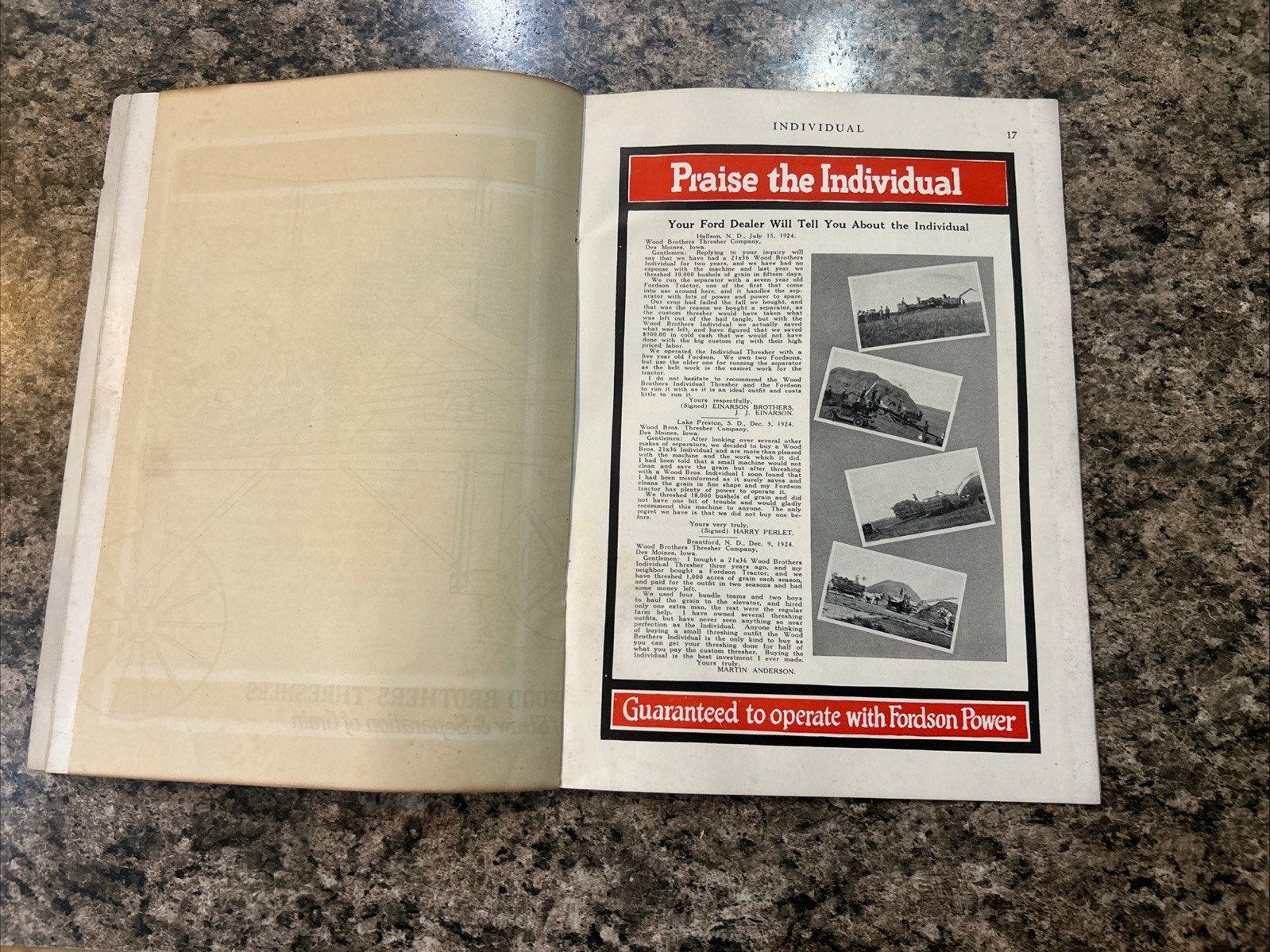 1925 Wood Brothers Thresher For Fordson Tractor Brochure Ag Equipment Ephemera