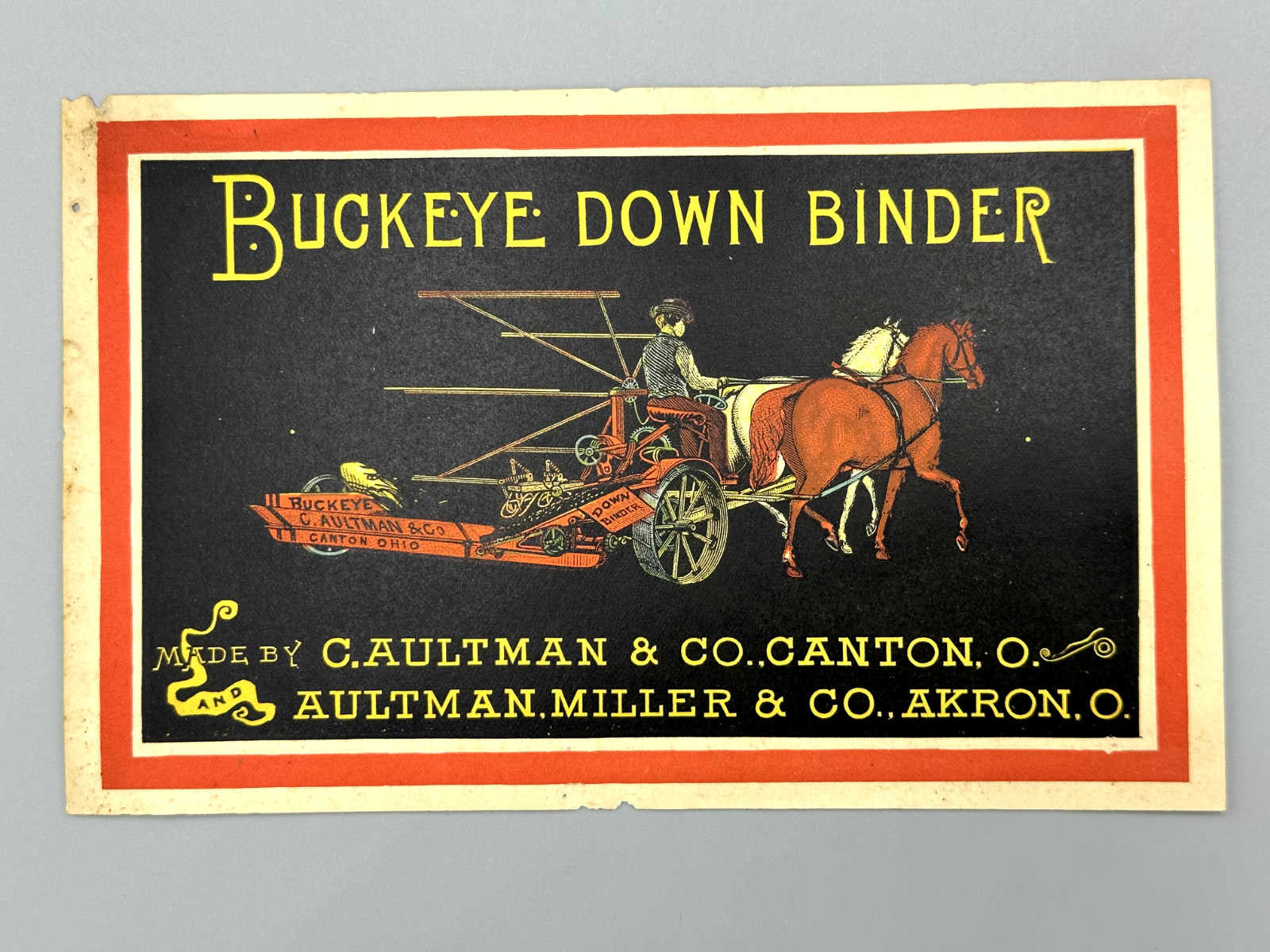 1880s BUCKEYE MOWER Aultman Miller AKRON Ohio Farm Advertising Trade Card
