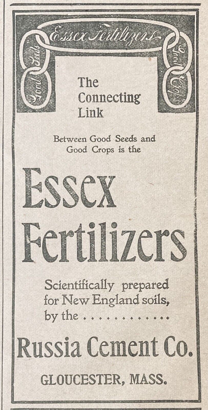 1896 AD.(XH44)~RUSSIA CEMENT CO. GLOUCESTER, MASS. ESSEX FERTILIZERS